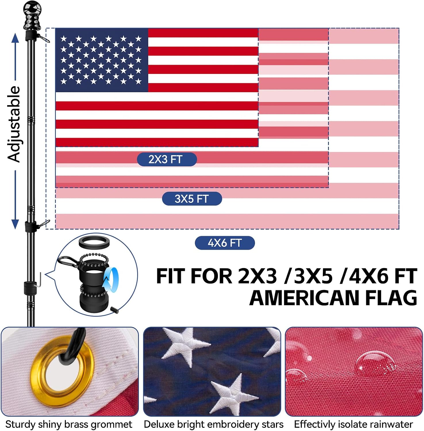 Detalle 2 de American Flag with Pole, 3x5 ft