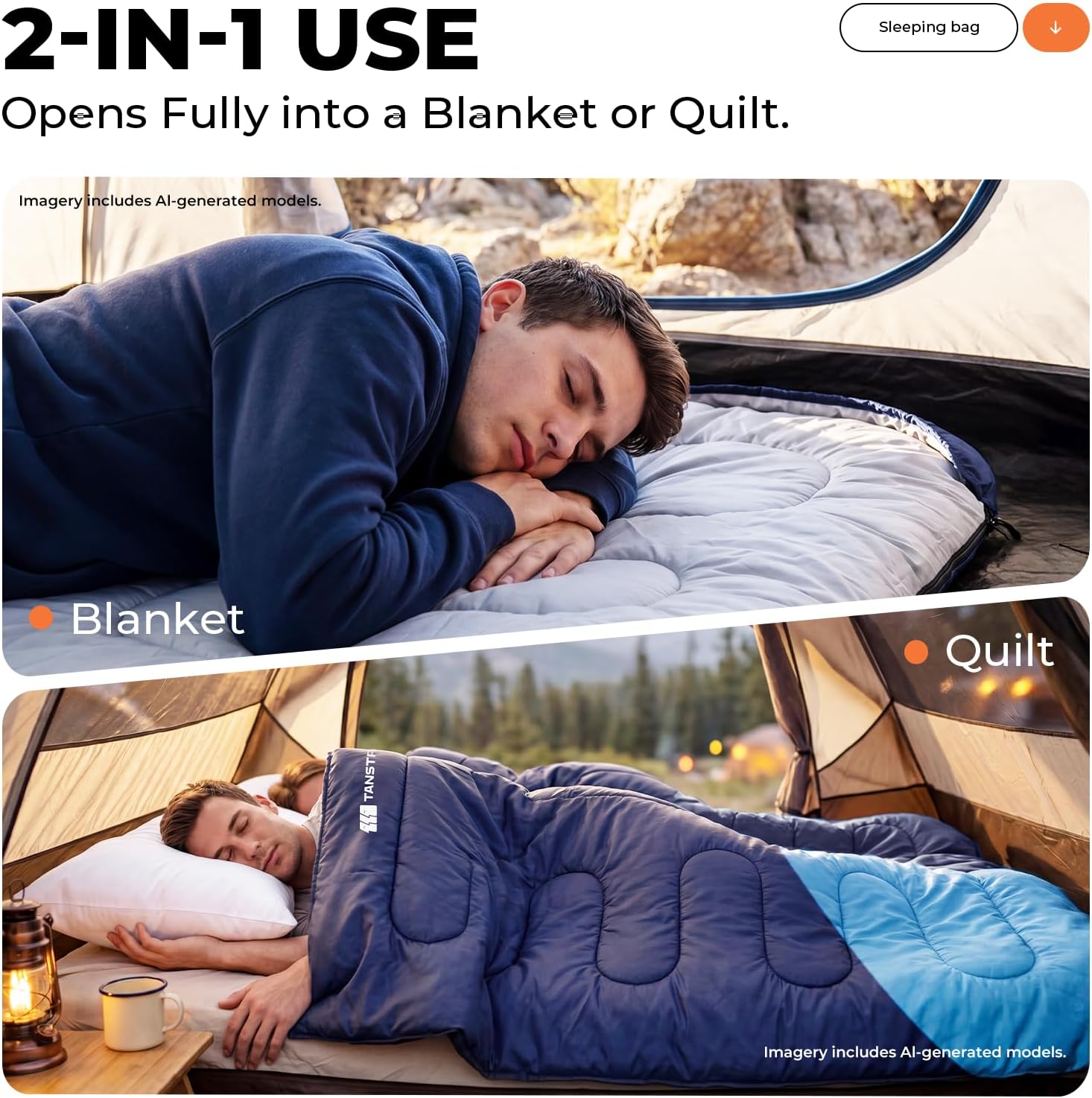 Detalle 1 de TANSTRIDER KJFCB54037158-US01 Sleeping Bag for Adults and Youth, Compressible