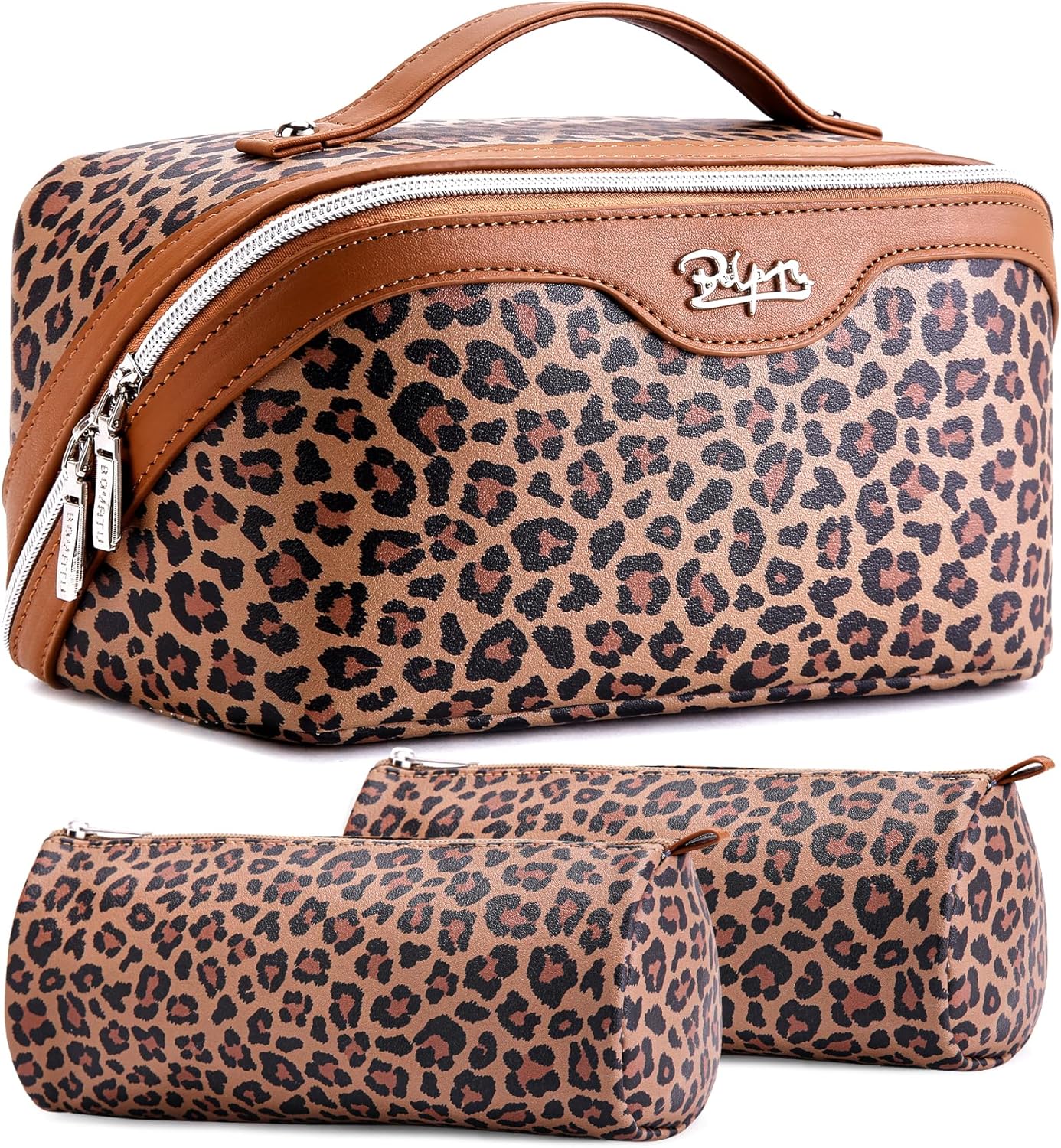 Detalle de BOYATU Travel Makeup Bags Organizer for Women: 3 Pcs Leopard Set