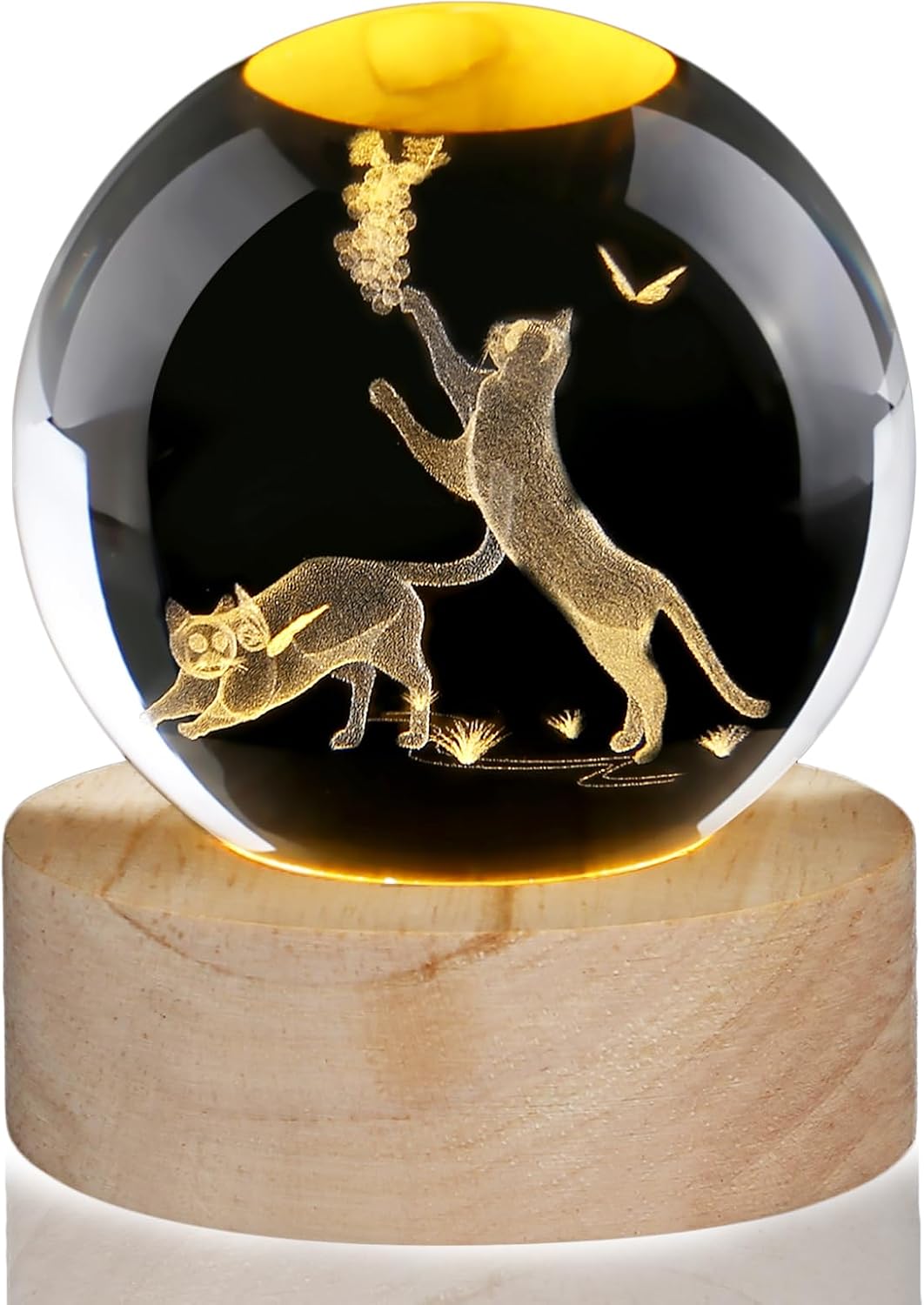 Thumbnail 3 de AWARDSEN 3D Crystal Ball Cat Ornament with Wooden Base – Subtle Night Light & Desk Decor