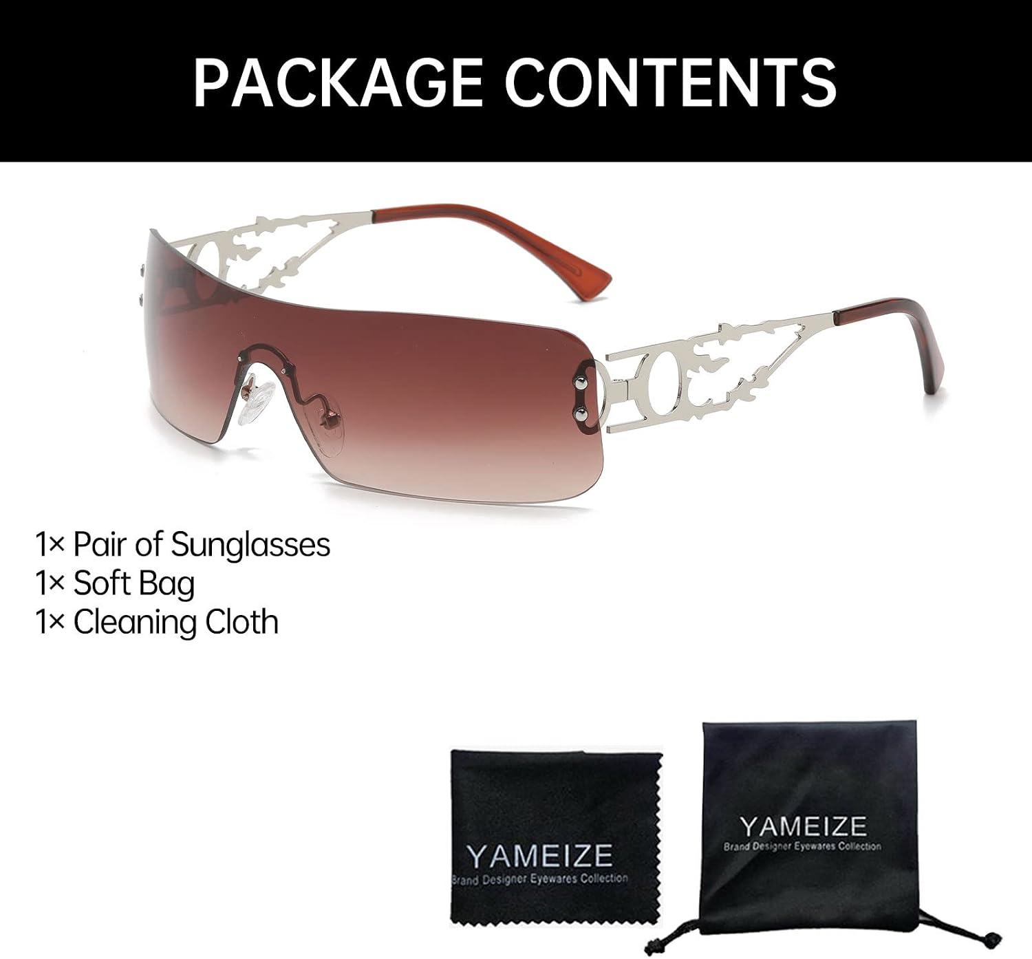 Detalle de YAMEIZE Trendige randlose Y2K Wraparound Sonnenbrille – Oversized, UV400, für Sie & Ihn
