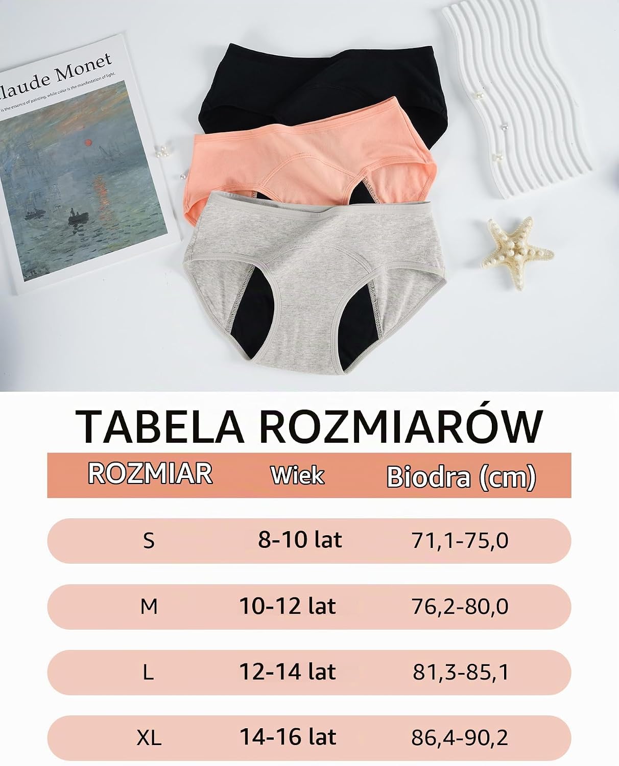 Thumbnail 4 de INNERSY – dziewczęce majtki menstruacyjne z bawełny, 3 szt., na lekkie krwawienie