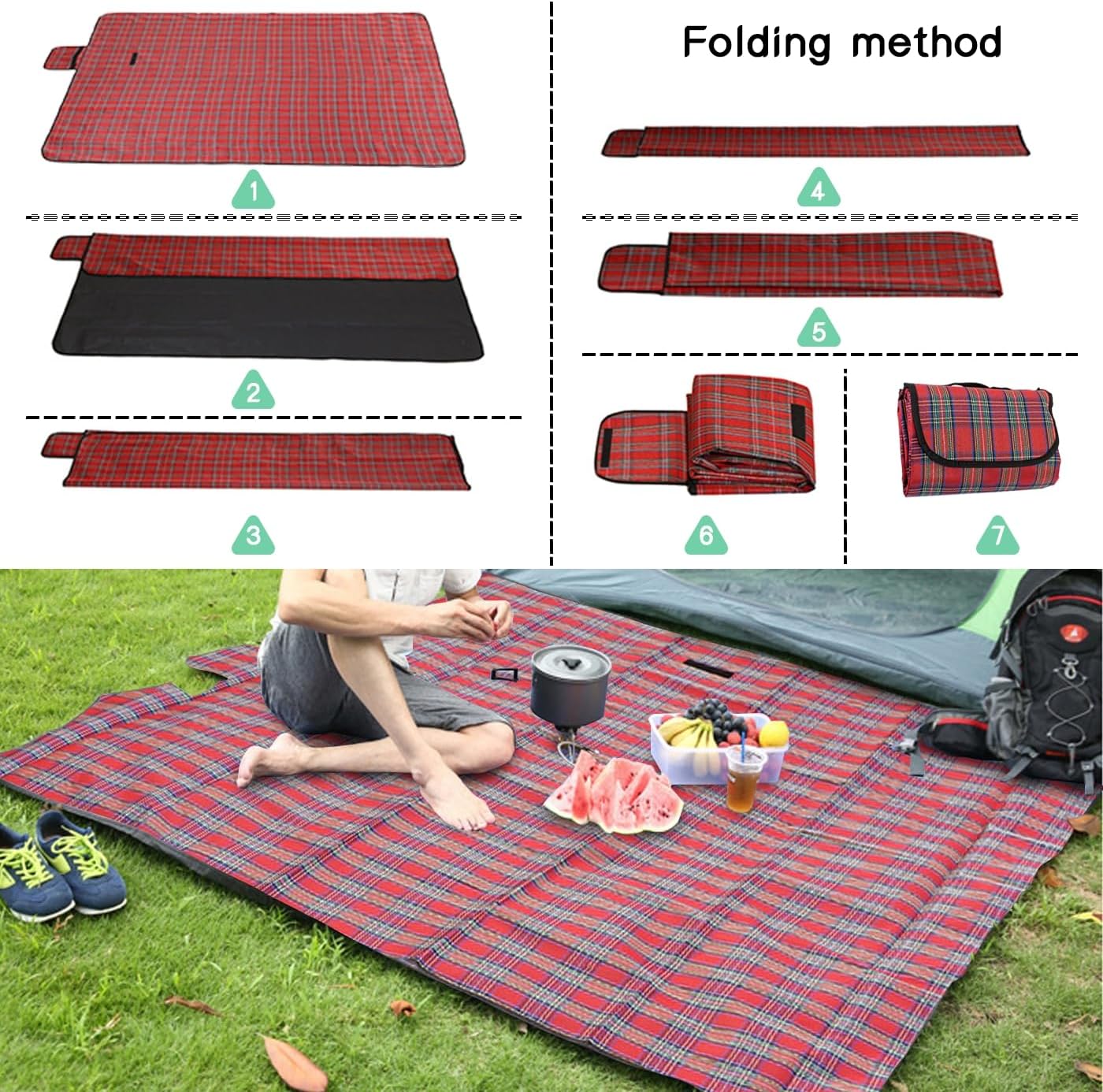 Thumbnail 5 de SOMIYAMI Tartan Picnic Blanket Waterproof 150 x 200cm – Red