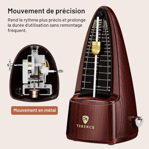 Detalle de TERENCE Métronome mécanique à cloche, noyer — précision et élégance pour s’entraîner