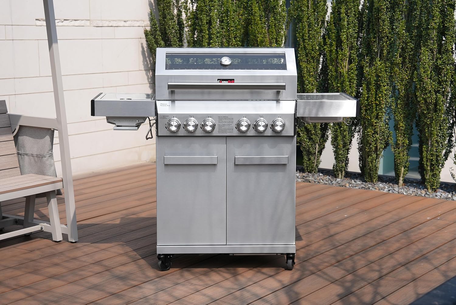 Thumbnail 2 de CosmoGrill Yamara 4+2 6 Burner Stainless Steel Gas BBQ with Viewing Glass, 1 Ceramic Sear Zone and Cast Iron Grates (Silver)