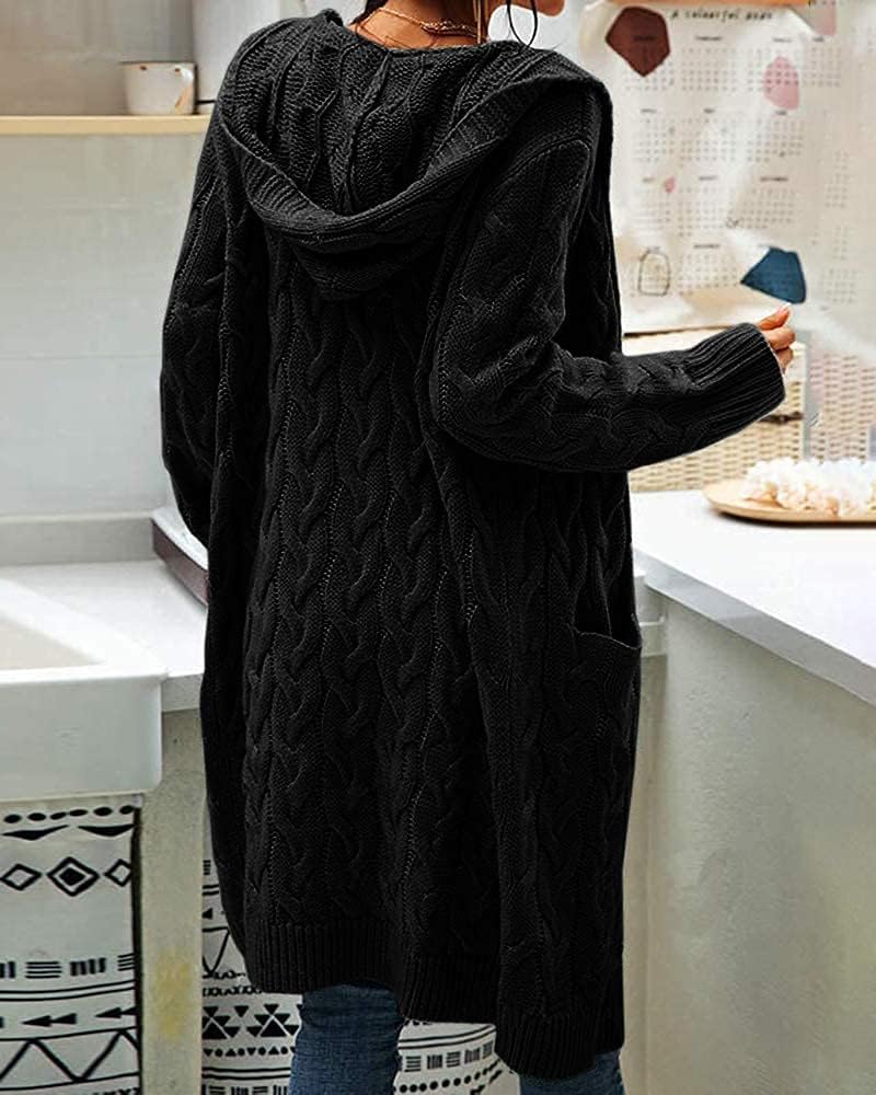 Detalle de GeGekoko Strickjacke Damen mit Kapuze – Grobstrickcardigan mit Taschen, lose Passform