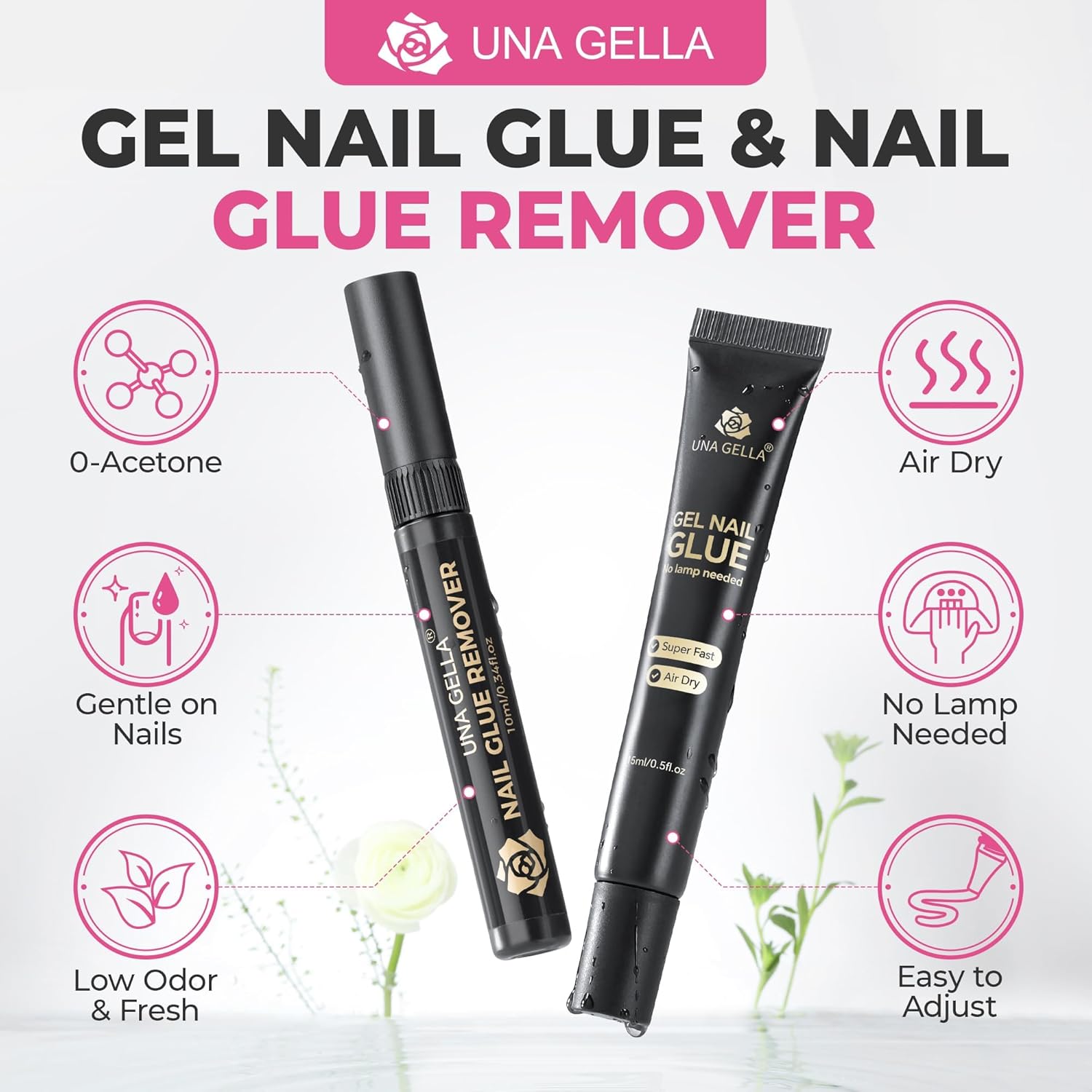 Detalle de UNA GELLA 15 ml Semi Solid Nagelkleber mit 10 ml Entferner – 2-in-1 Set für Press-on-Nägel ohne Lampe
