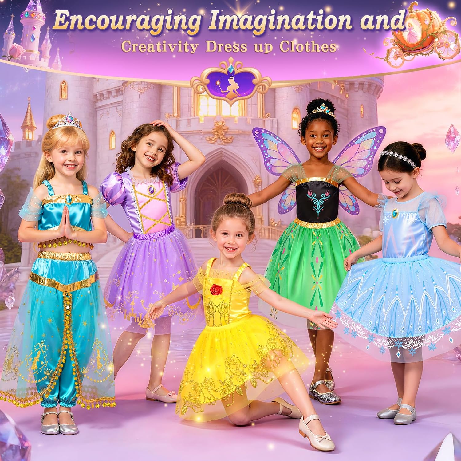 Detalle de Jeowoqao Princess Costumes for Girls (5-Piece Dress-Up Set) for Ages 3–6