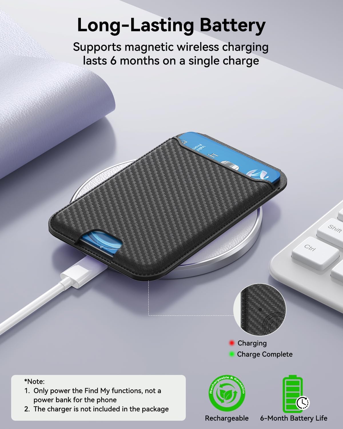 Detalle 1 de Fanseesy KB001 MagSafe Wallet with Find My, RFID Blocking, Carbon Fiber Pattern