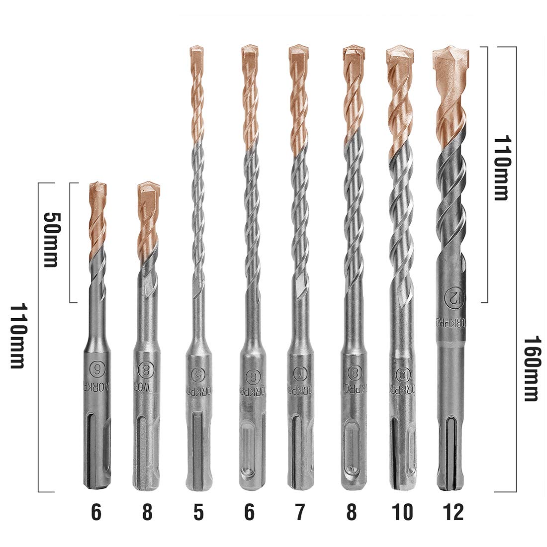 Thumbnail 1 de WORKPRO Set punte SDS Plus 8 pezzi per trapano – Carburo, cemento e muratura