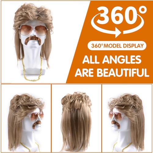 Thumbnail 2 de Forhome Men’s Blonde Mullet Wig Set of 4 with Sunglasses and Necklace