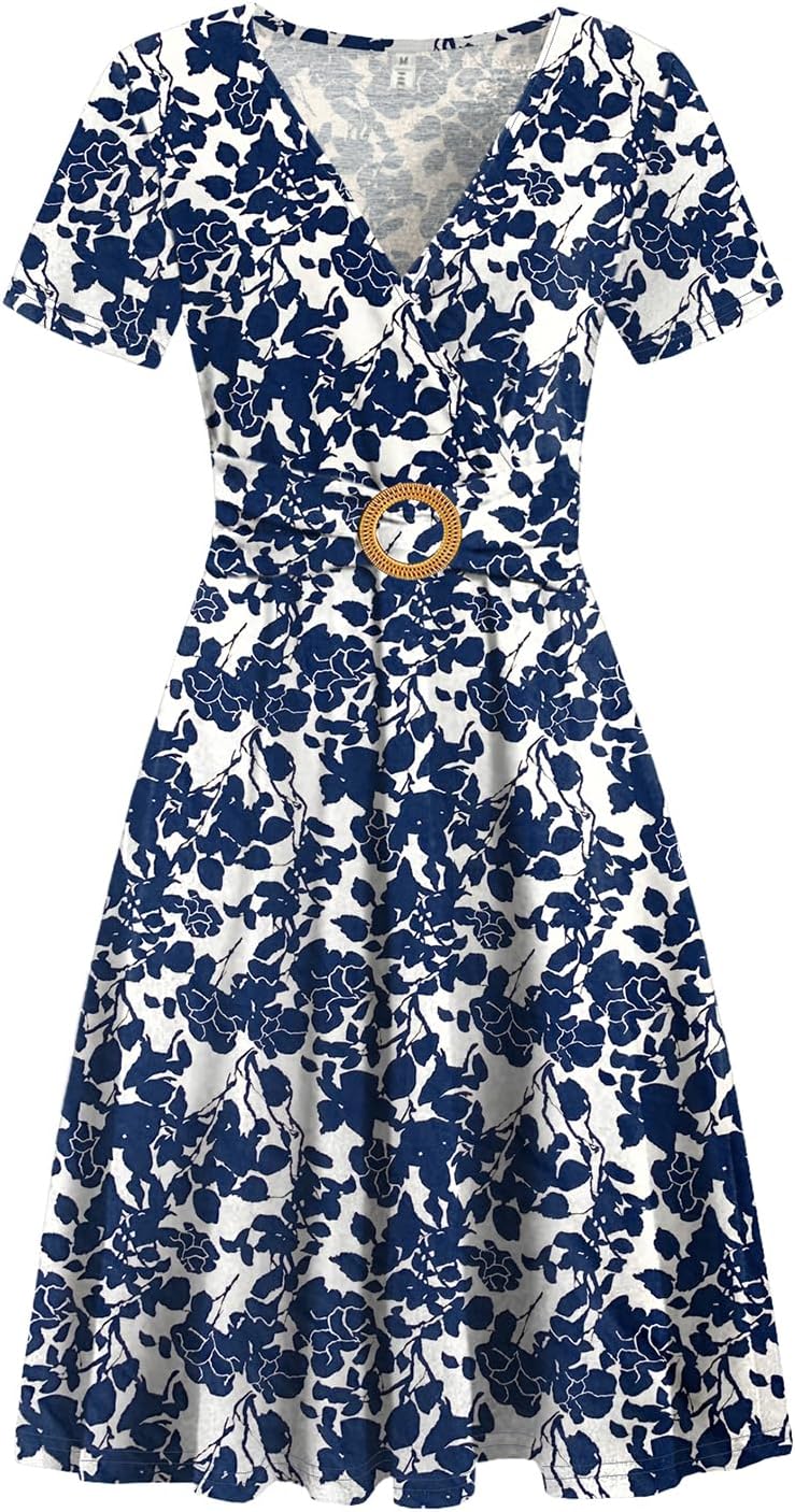 Thumbnail 2 de Women's Elegant Criss-Cross V Neck Vintage Short Sleeve Dress with Pockets (980)