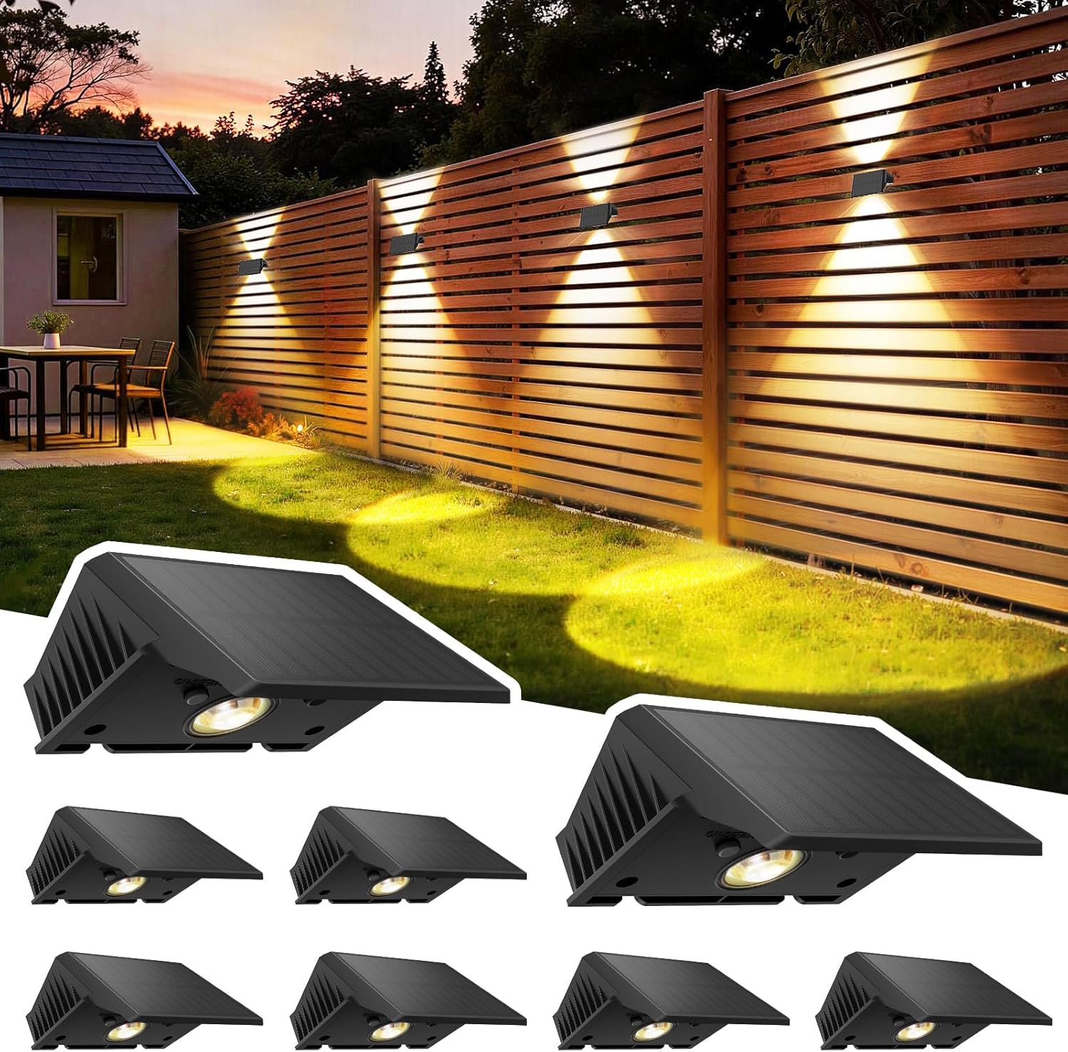 Detalle de Delaiglow Solar Fence Lights Outdoor (8 Pack) – Warm White, IP67 Up & Down Wall Lights