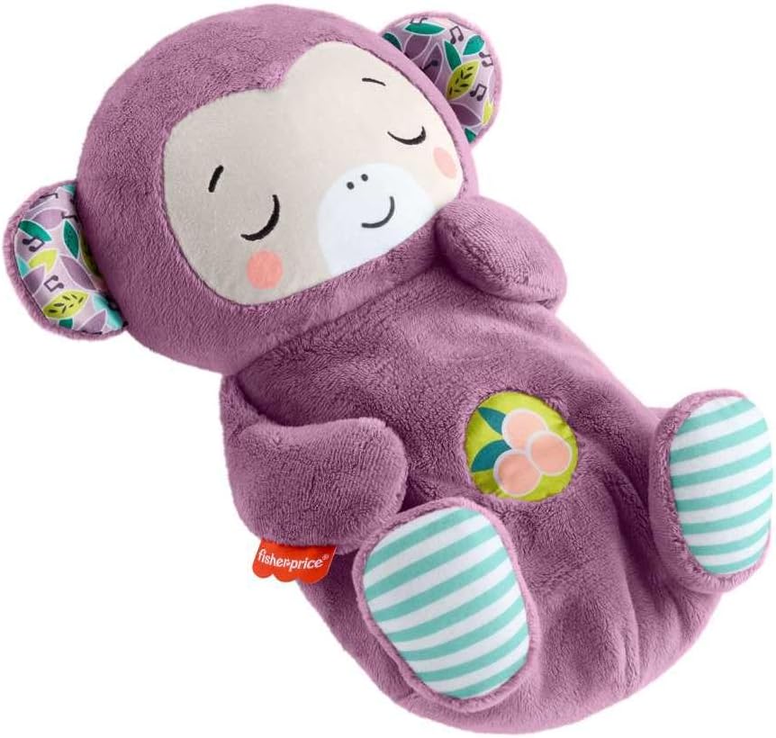 Detalle de Fisher-Price Scimmietta Viola Soffice Relax: peluche sensoriale con movimento respiratorio, luci calmanti e melodie per neonato