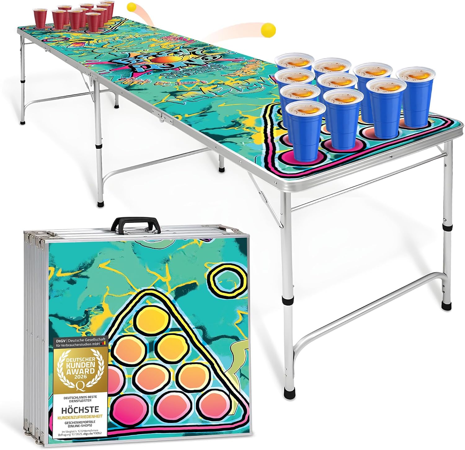 Detalle de GOODS+GADGETS hopfällbart beer pong-bord med justerbar höjd, graffiti