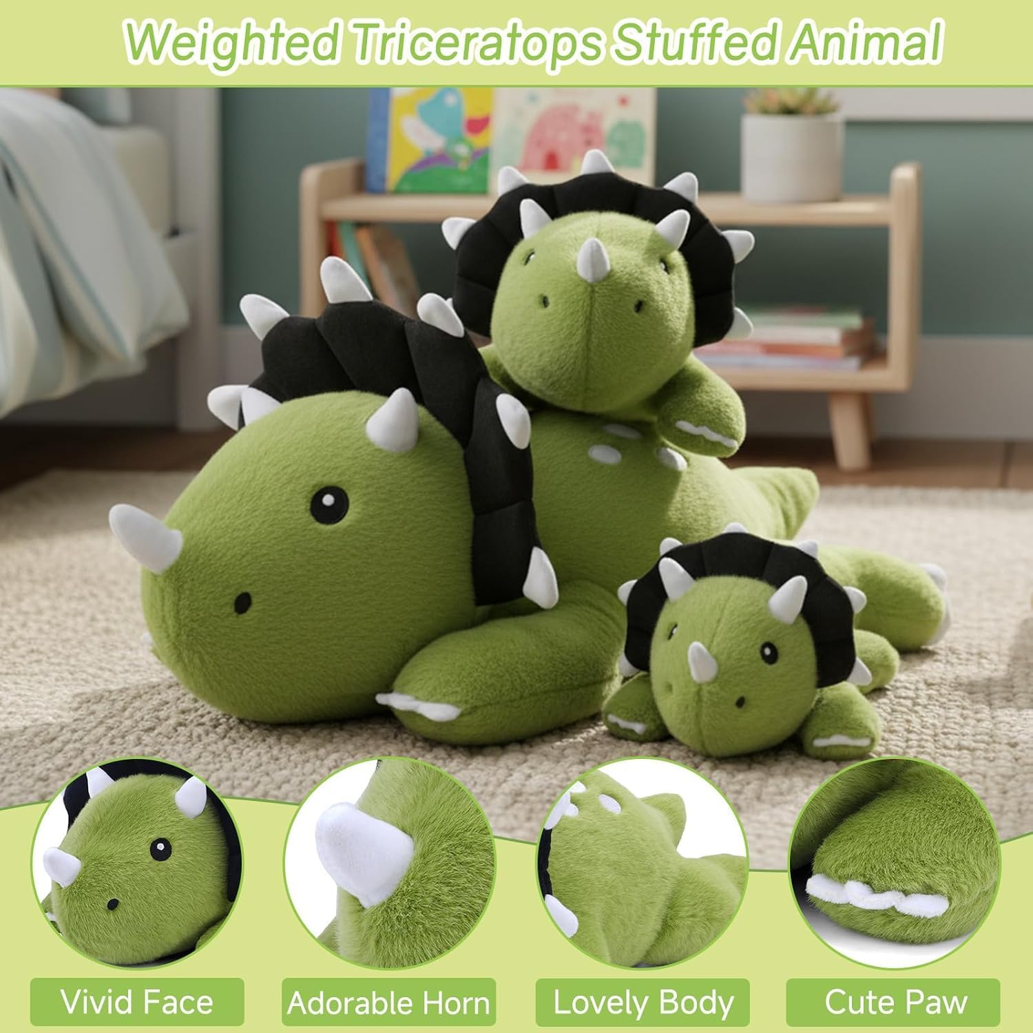 Thumbnail 1 de SQEQE Weighted Triceratops Dinosaur Plush: A Cozy 23.6-Inch Hug for All Ages