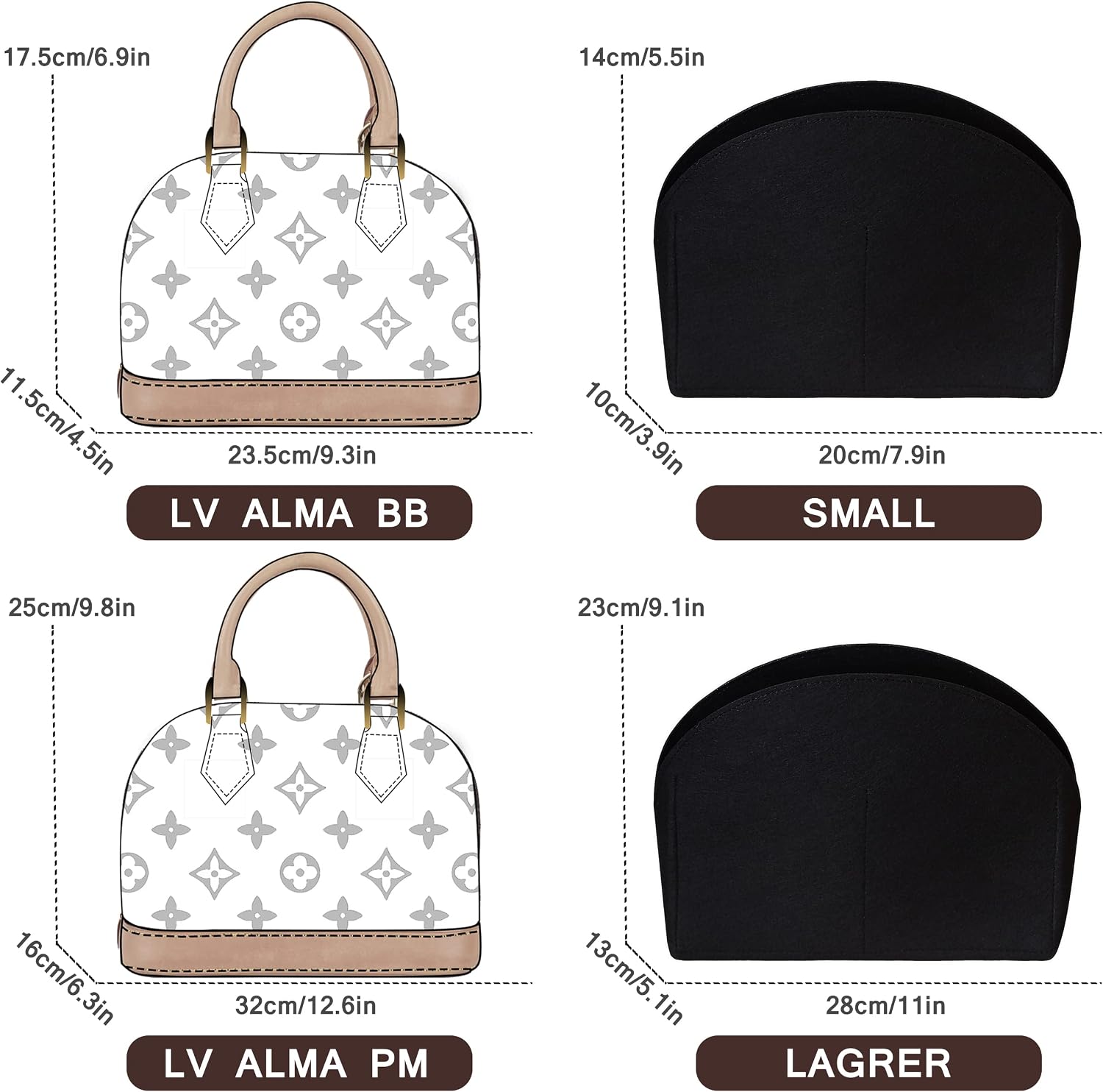 Thumbnail 4 de Soyizom felt bag organiser insert for Alma BB / Alma PM (felt liner organiser)