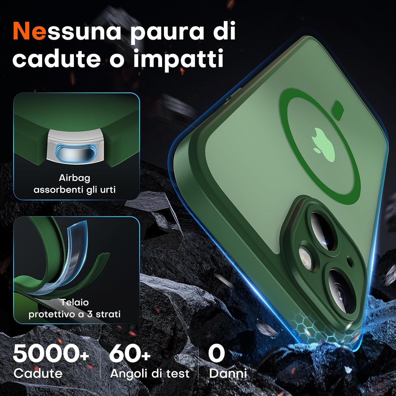 Thumbnail 3 de TOCOL Cover Magnetica per iPhone 13 da 6,1" compatibile con MagSafe, protezione fotocamera integrata (Verde Alpino)