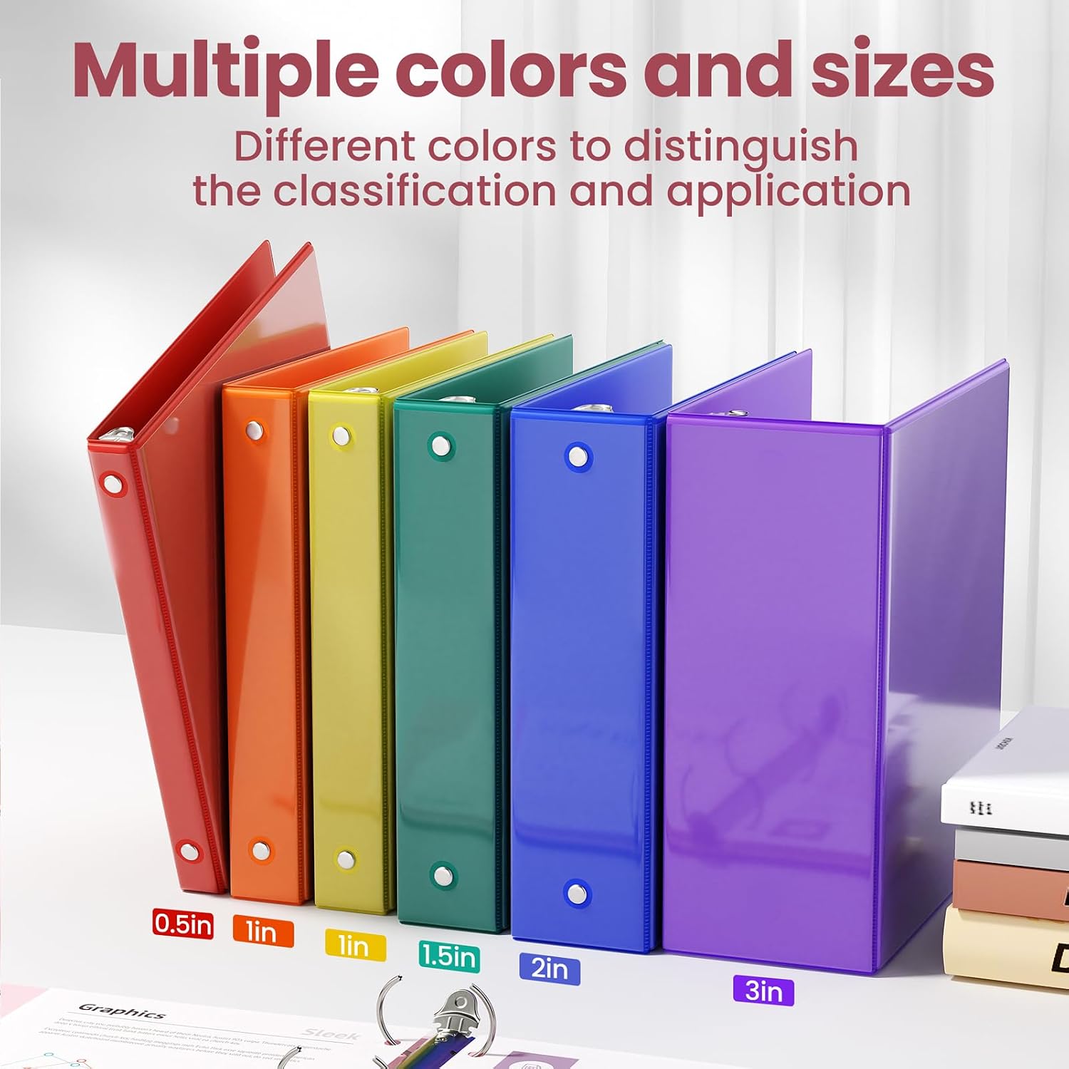 Detalle de SUNEE 1-Inch 3-Ring Binders, 6-Pack, PVC-Free Clear View, Letter Size