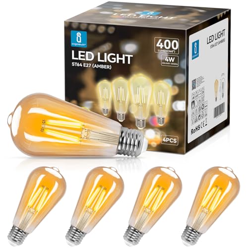 Detalle de Aigostar ST64 Bombilla Edison LED 4W E27 Pack 4 – Vintage Amber Filamento 2200K