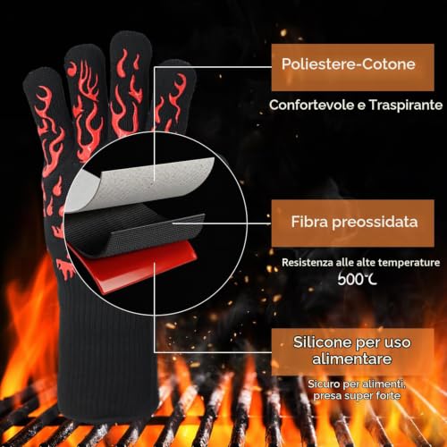 Thumbnail 2 de Guanti da barbecue Keratobleem 2 pezzi, resistenti al calore fino a 800°C, rosso, taglie L–XXL