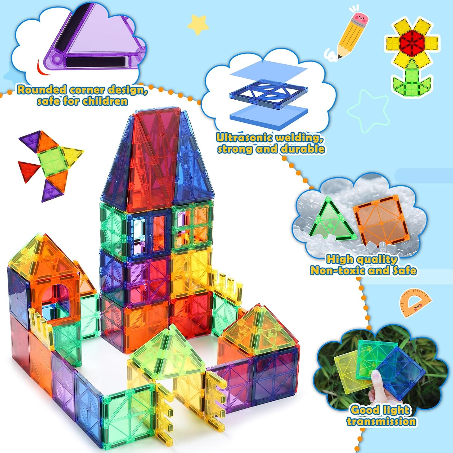 Thumbnail 3 de iKidiki Magnetic Tiles, Toys for 2 3 4 5 6 Year Old Boys Girls, Magnetic Building Blocks Sensory Montessori for Boys and Girls STEM Learning Educational Toys Birthday Gifts for Kids