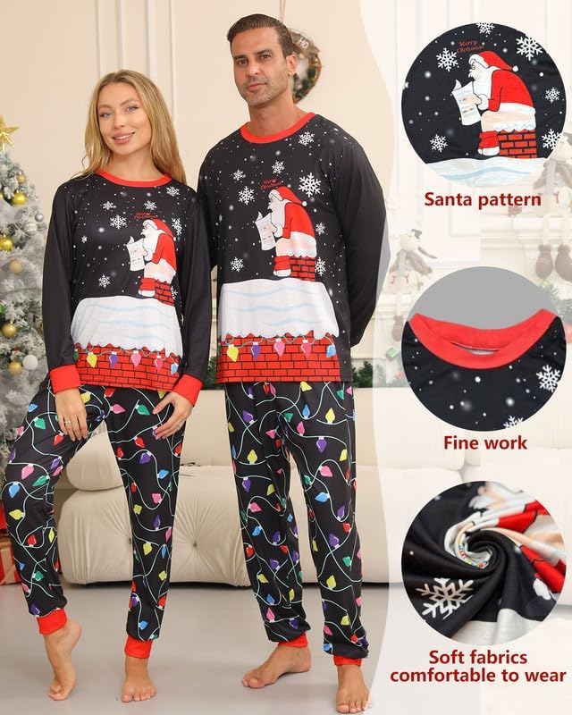 Detalle 1 de Sizet Family Christmas Pajama Set, Elk & Red-and-Black Plaid, Long Sleeve