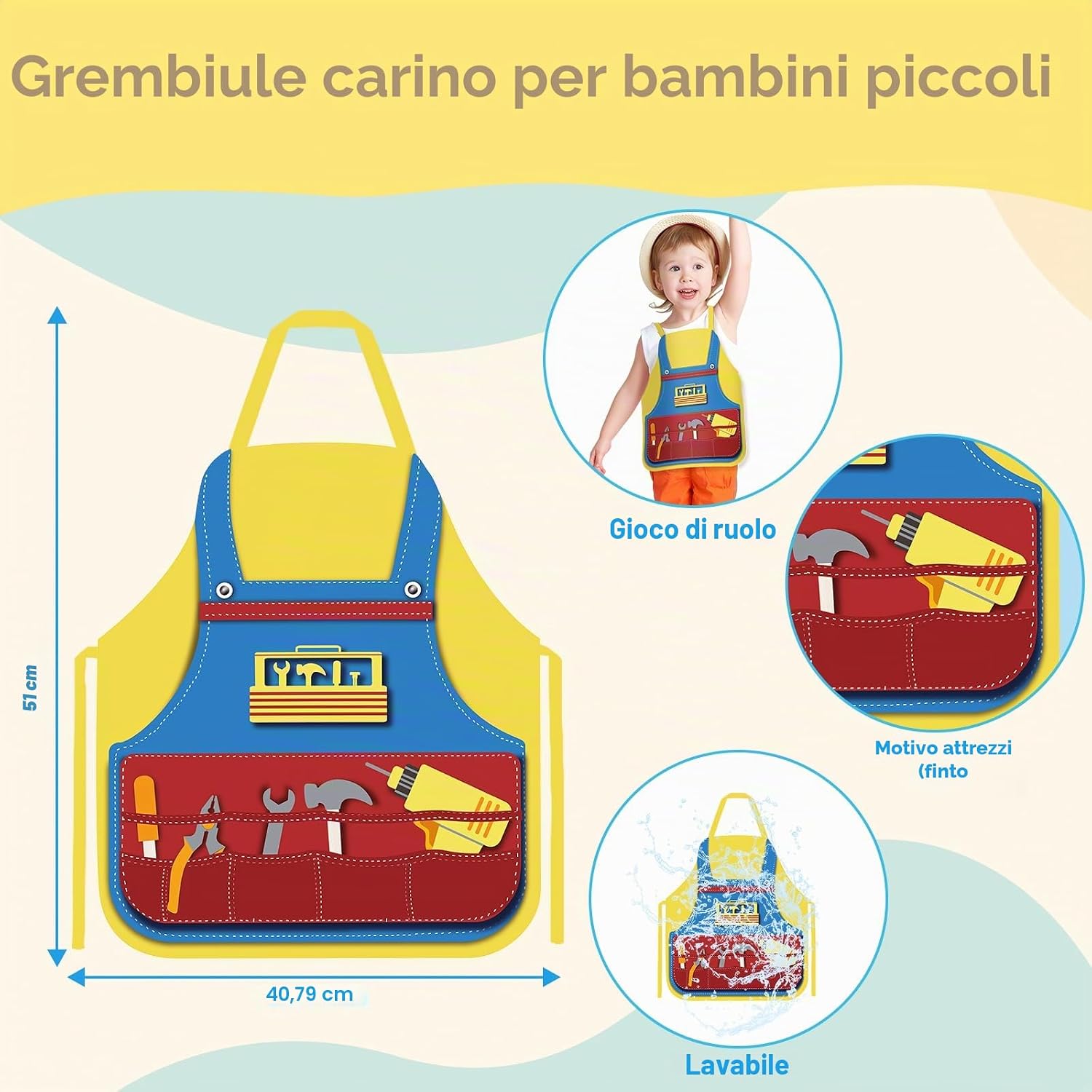 Thumbnail 6 de Cassetta Attrezzi per Bambini in Legno con Banco Montessori e Grembiule – Set da 42 pezzi (2–4 anni)
