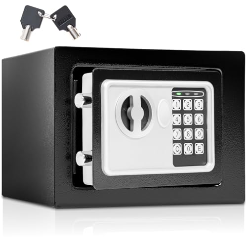 Detalle de tectake Tresor für Zuhause: Elektronischer Safe mit Doppelbolzenverschluss, LED-Anzeige und zwei Öffnungsoptionen