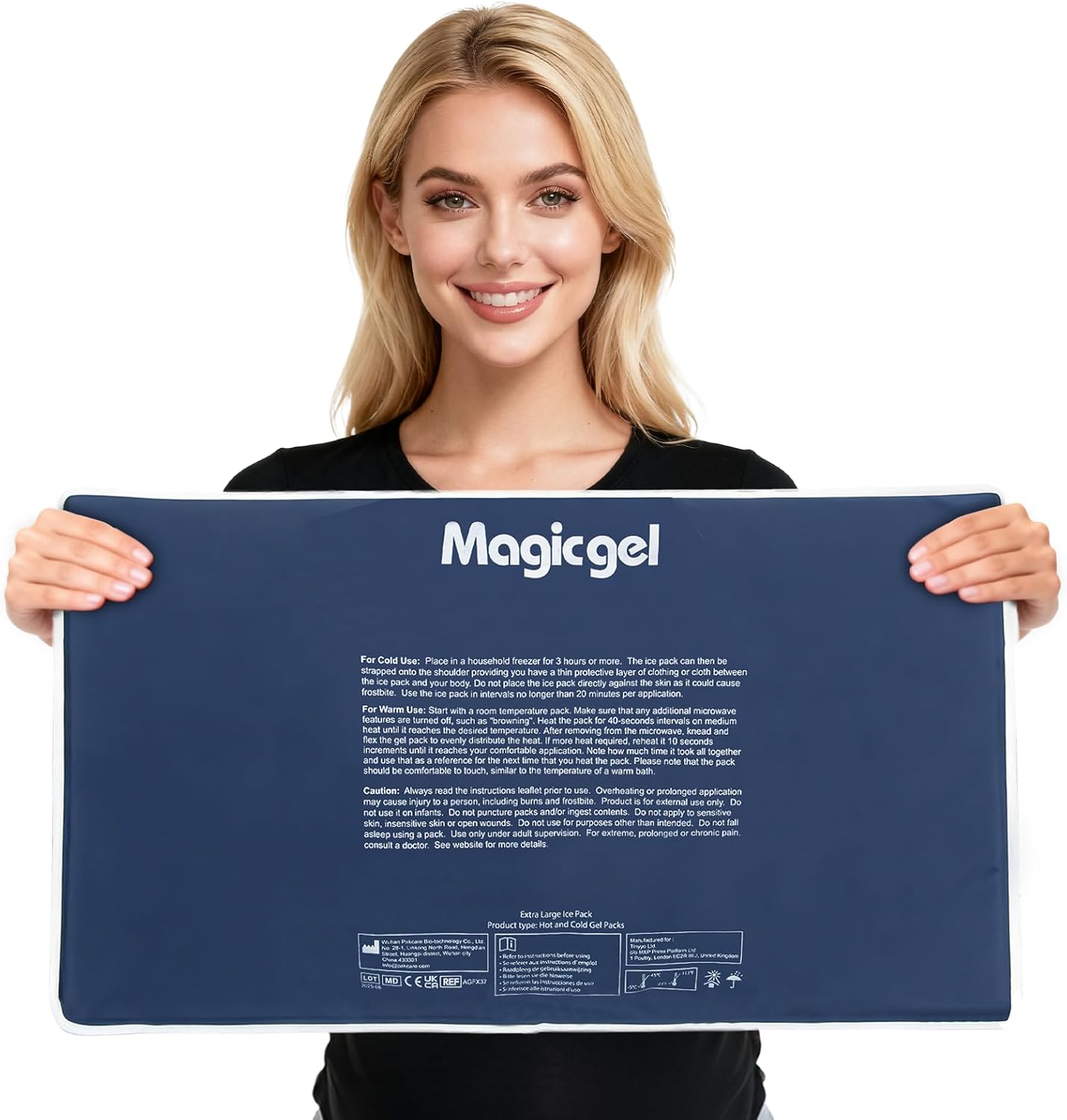 Magic Gel Poche de glace en gel géant XL pour genou & cheville – compresse froide réutilisable gris