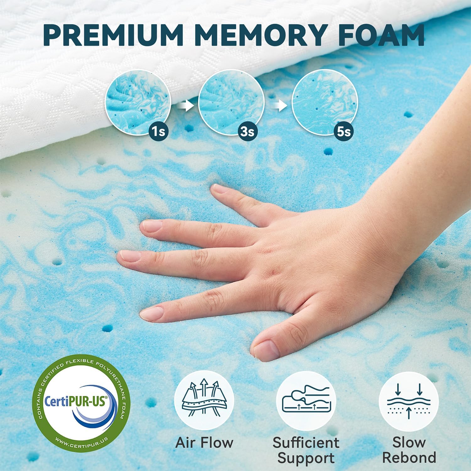 Detalle de Orcalic MT03-2-Q Queen Mattress Topper, 2-Inch Cooling Gel Memory Foam