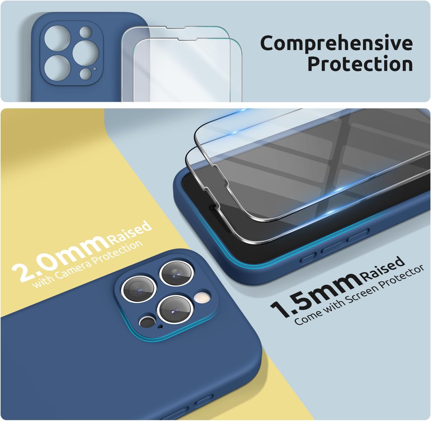 Detalle de SURPHY Design for iPhone 15 Pro Max Case with Screen Protectors & Lanyard (Blue Jay)