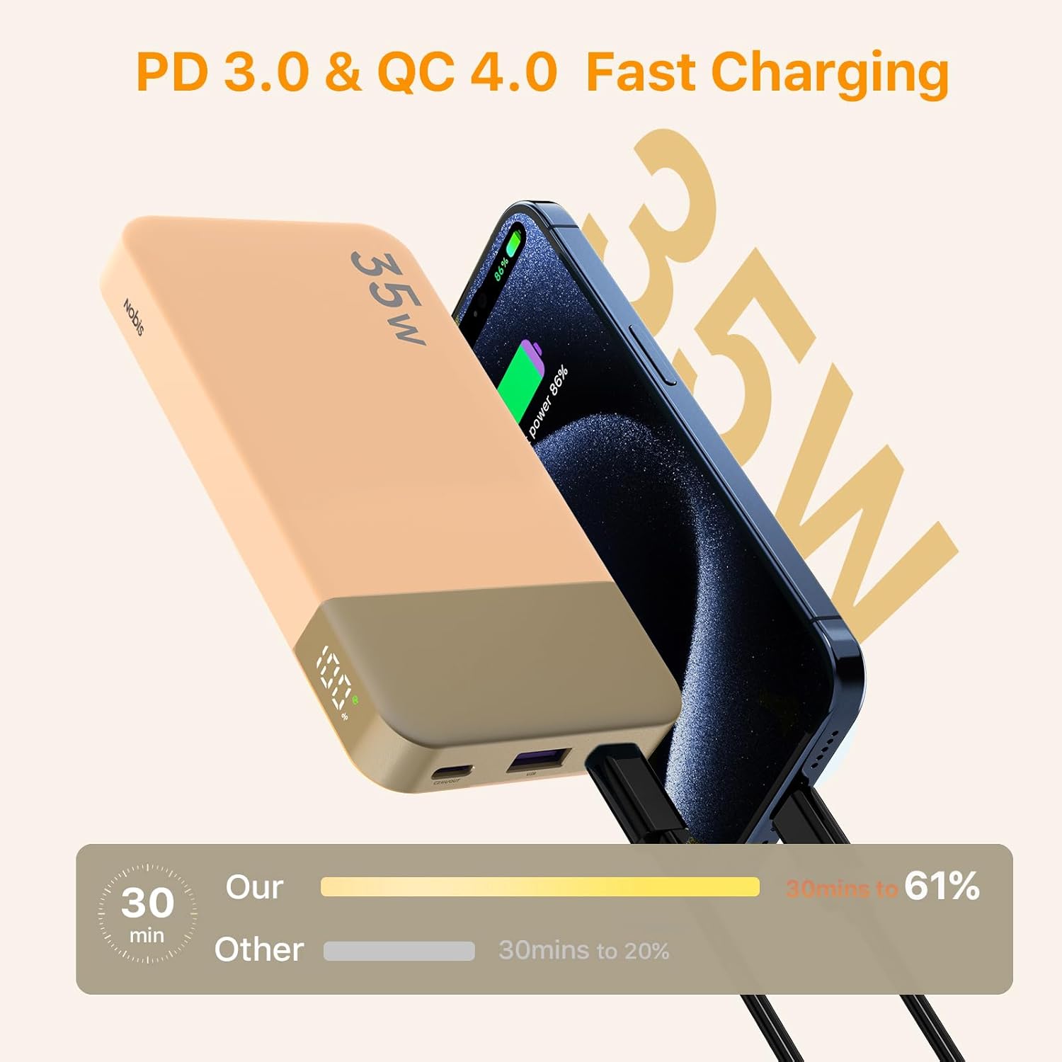 Thumbnail 1 de NOBIS 10,000mAh portable power bank with 35W fast charging (Orange, PD 3.0 & QC 4.0)