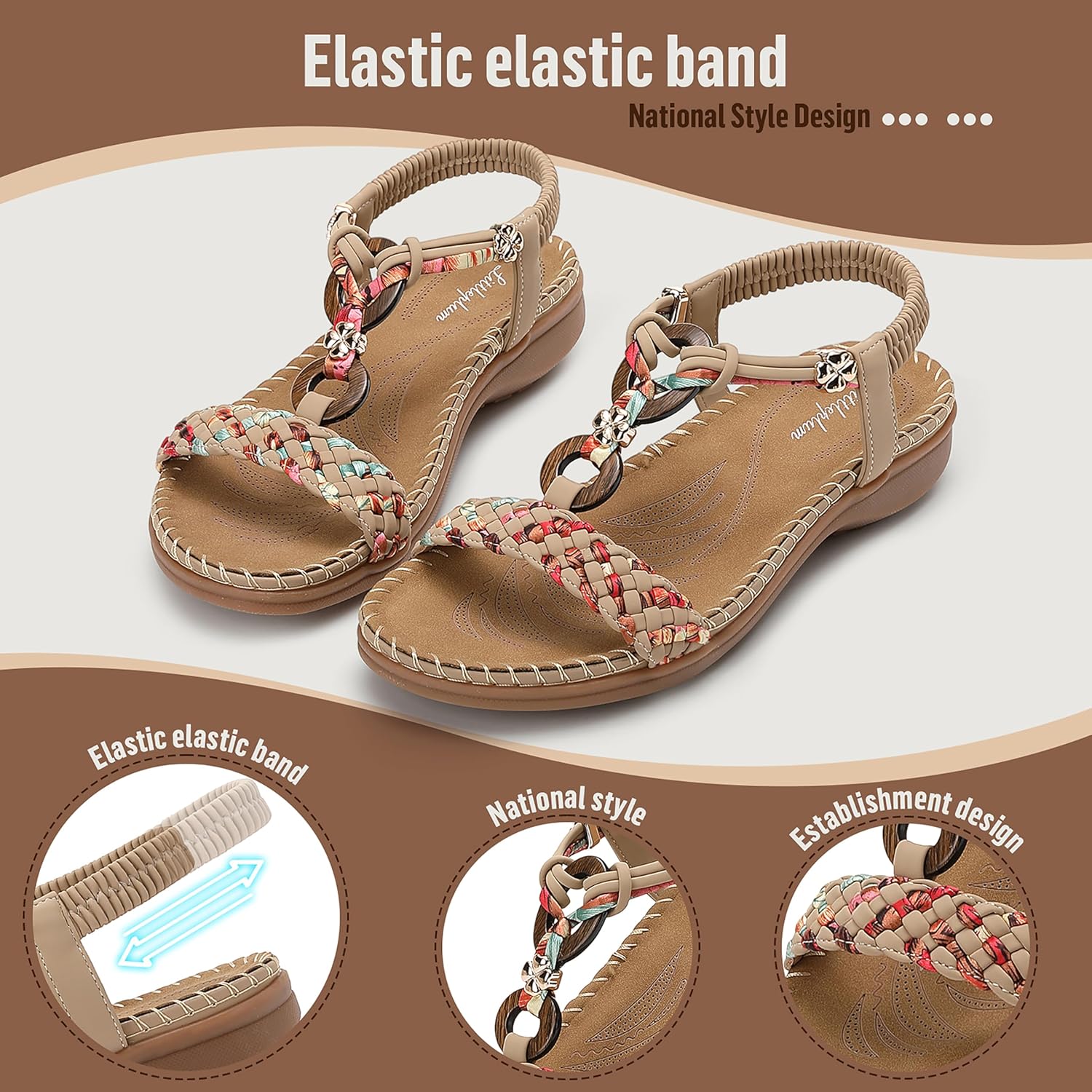 Thumbnail 2 de Littleplum Sandalen Damen Freizeit Flach Sandalette mit Strass-Perlen – Handarbeit im Boho-Stil
