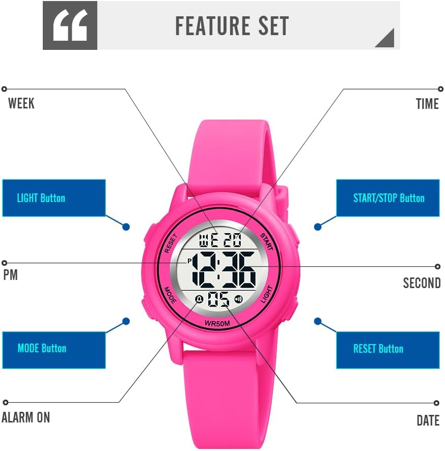 Detalle 2 de Findtime Digitaluhr Damen – Wasserdicht, LED-Gesamtanzeige, Weiches Gummiarmband