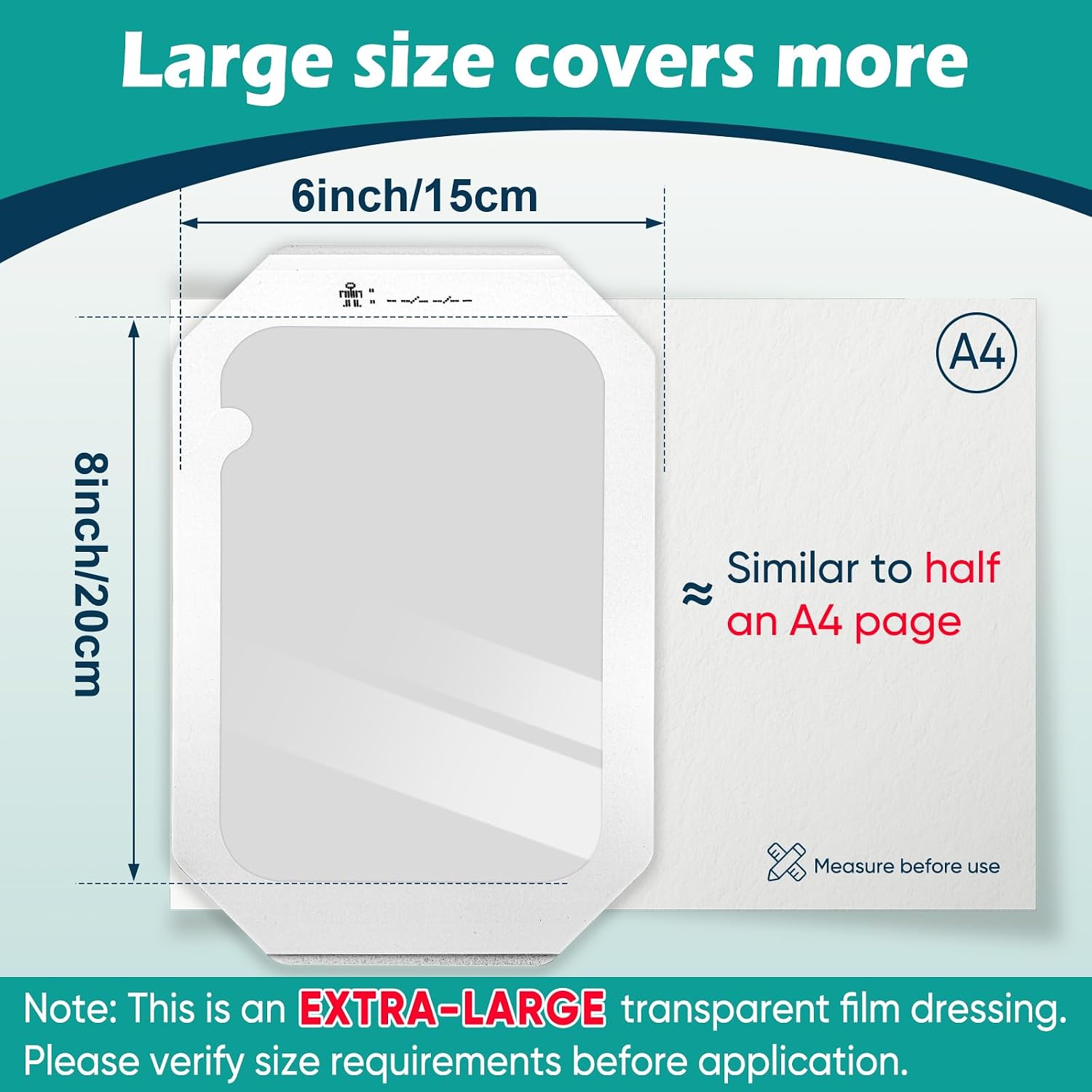 Detalle de YHOVID 6" x 8" Transparent Film Dressing, Waterproof Adhesive Bandage