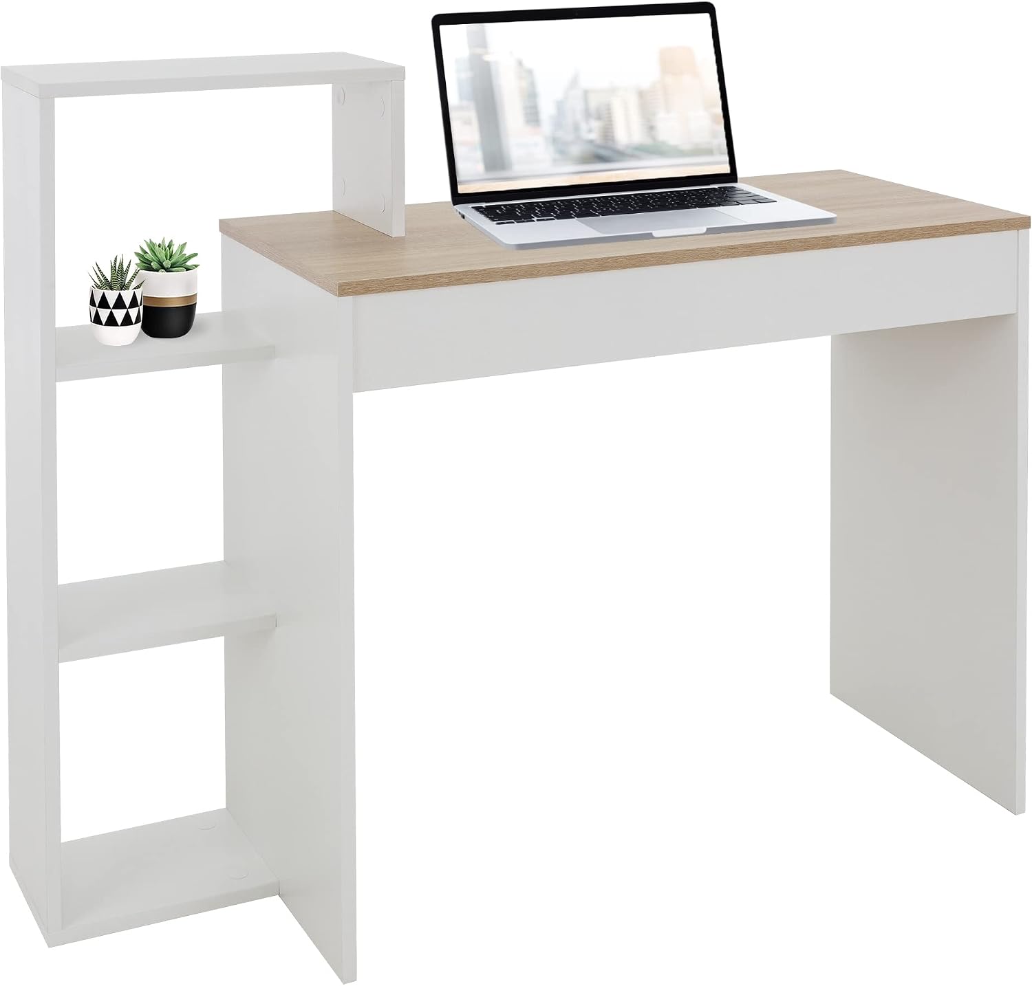 Thumbnail 6 de ML-Design Scrivania 2-in-1 con Libreria a 3 Ripiani 110 x 72 x 40 cm - Legno Bianco