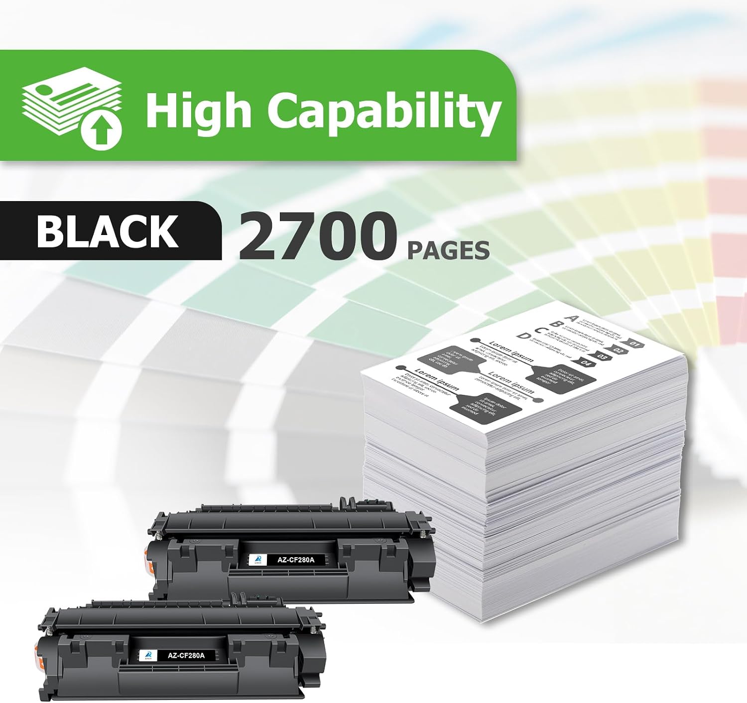 Detalle de Aztech 80A CF280A Black Toner Cartridge, Compatible 2-Pack