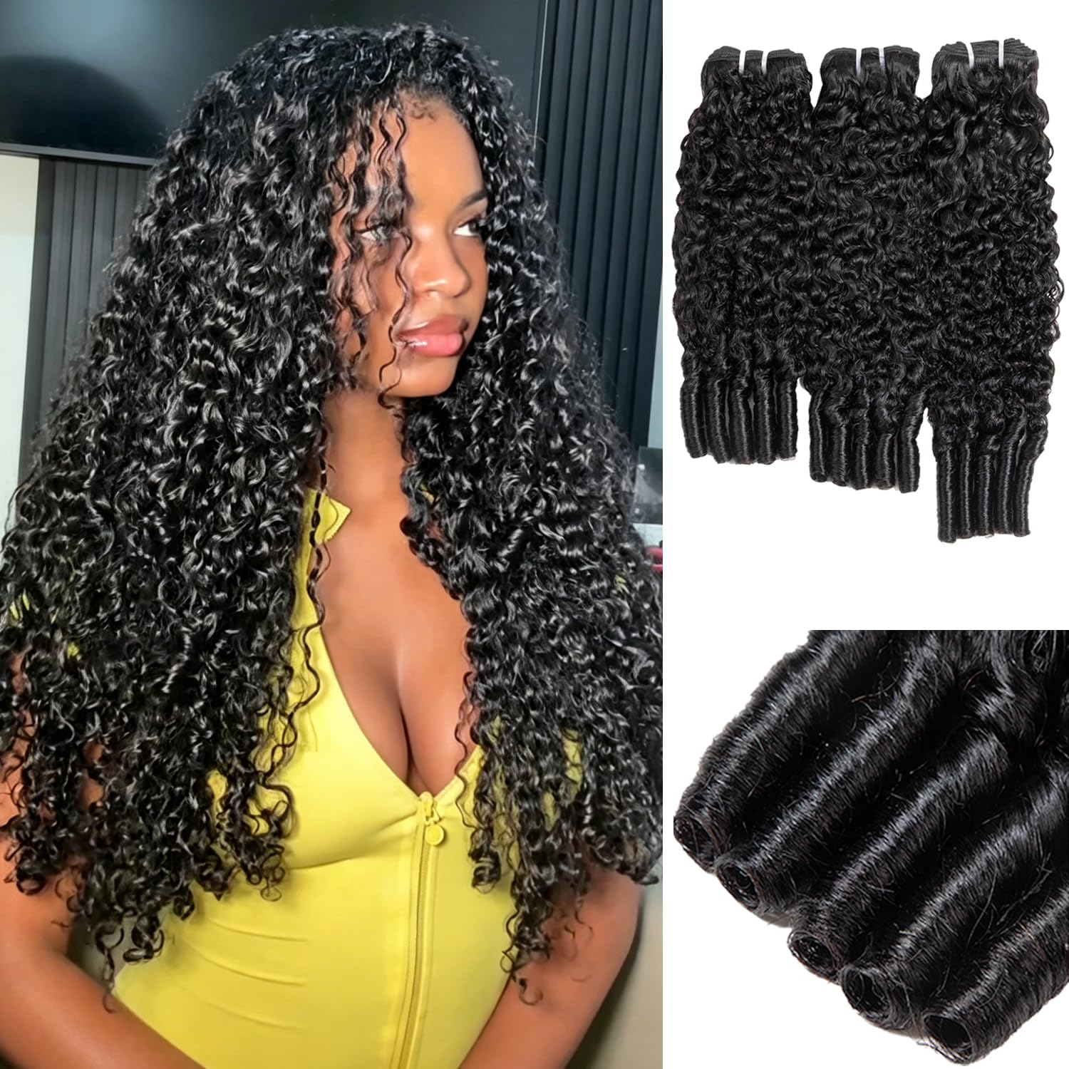 Detalle de Burmese Curly Human Hair Bundles (20/22/24) — 3C4A Water Wave, 100% Unprocessed Virgin Remy Hair