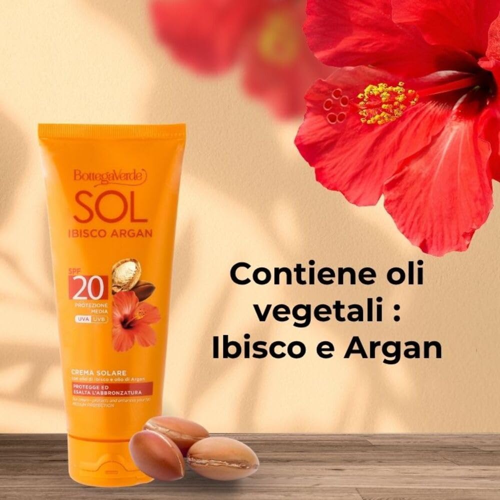 Detalle de Bottega Verde SOL Ibisco Argan Crema Solare Corpo SPF 20 (200 ml) – Protezione media, idrata e valorizza l’abbronzatura