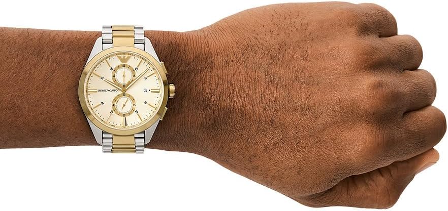 Detalle 2 de Emporio Armani Montre pour Hommes – Montre chronographe quartz 43 mm, acier inoxydable bicolore
