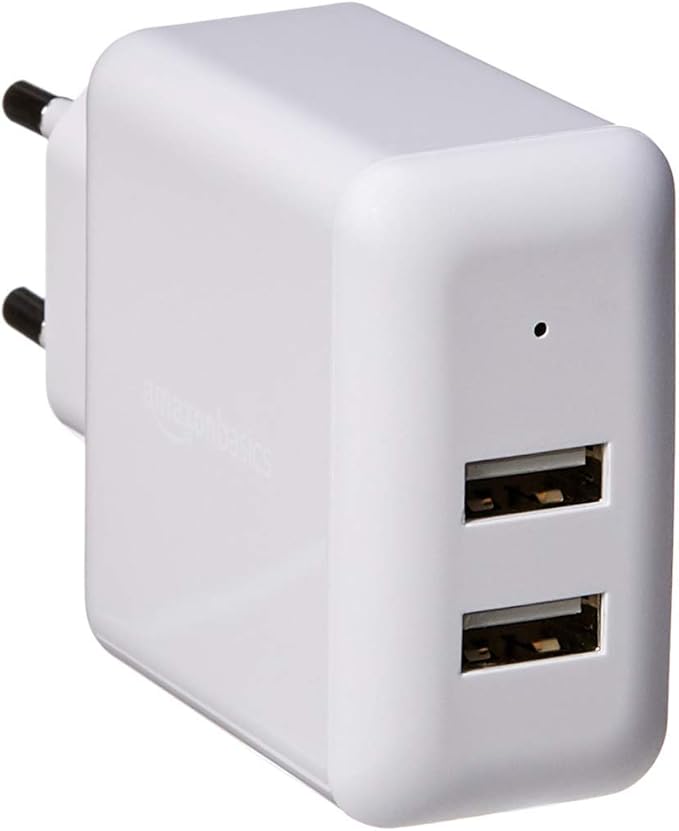 Detalle de Amazon Basics Cargador USB de Pared 2 Puertos ⚡ Blanco