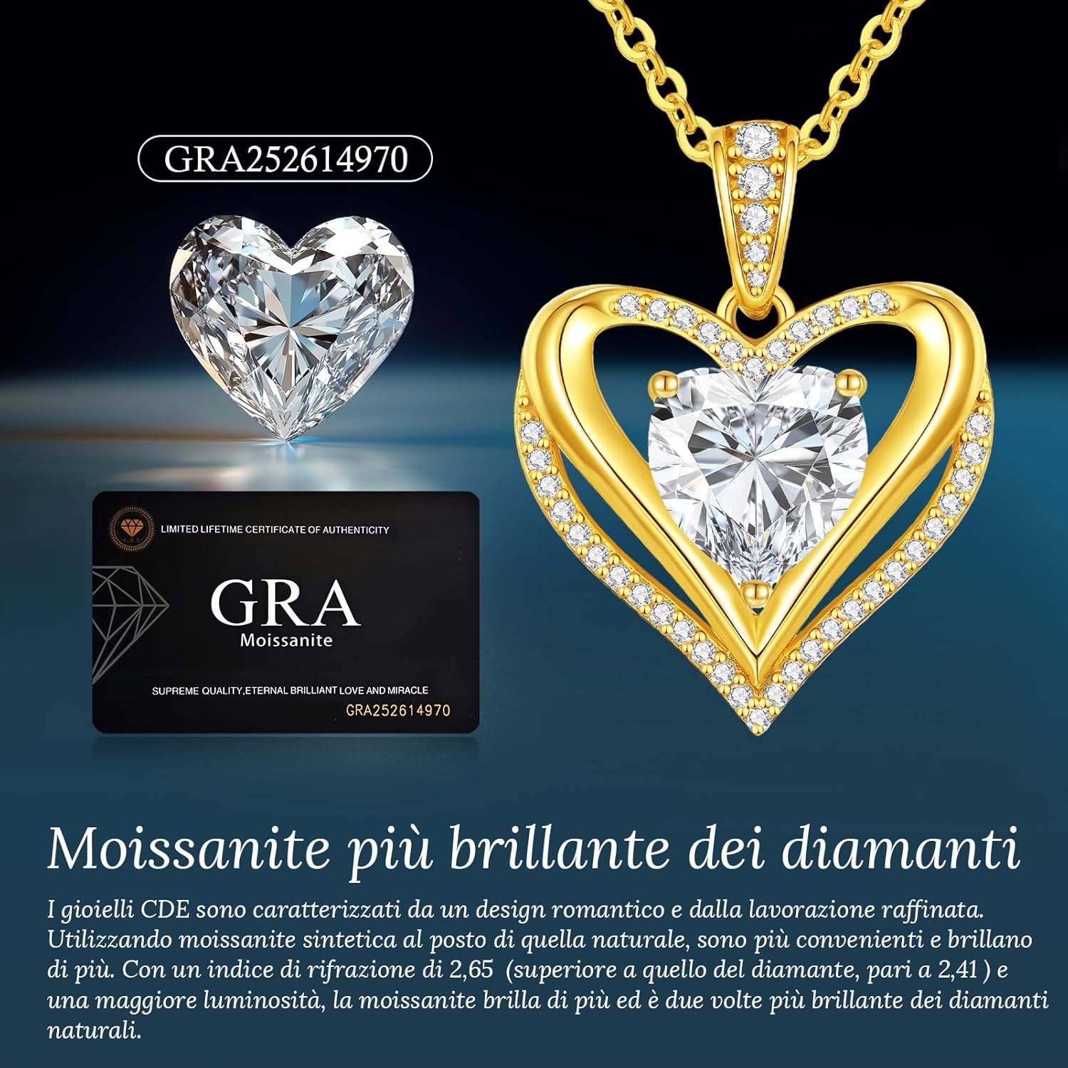 Detalle de Collana Donna Cuore Regalo Gioielli in Argento 925 con Moissanite D-VVS1 1–3 ct