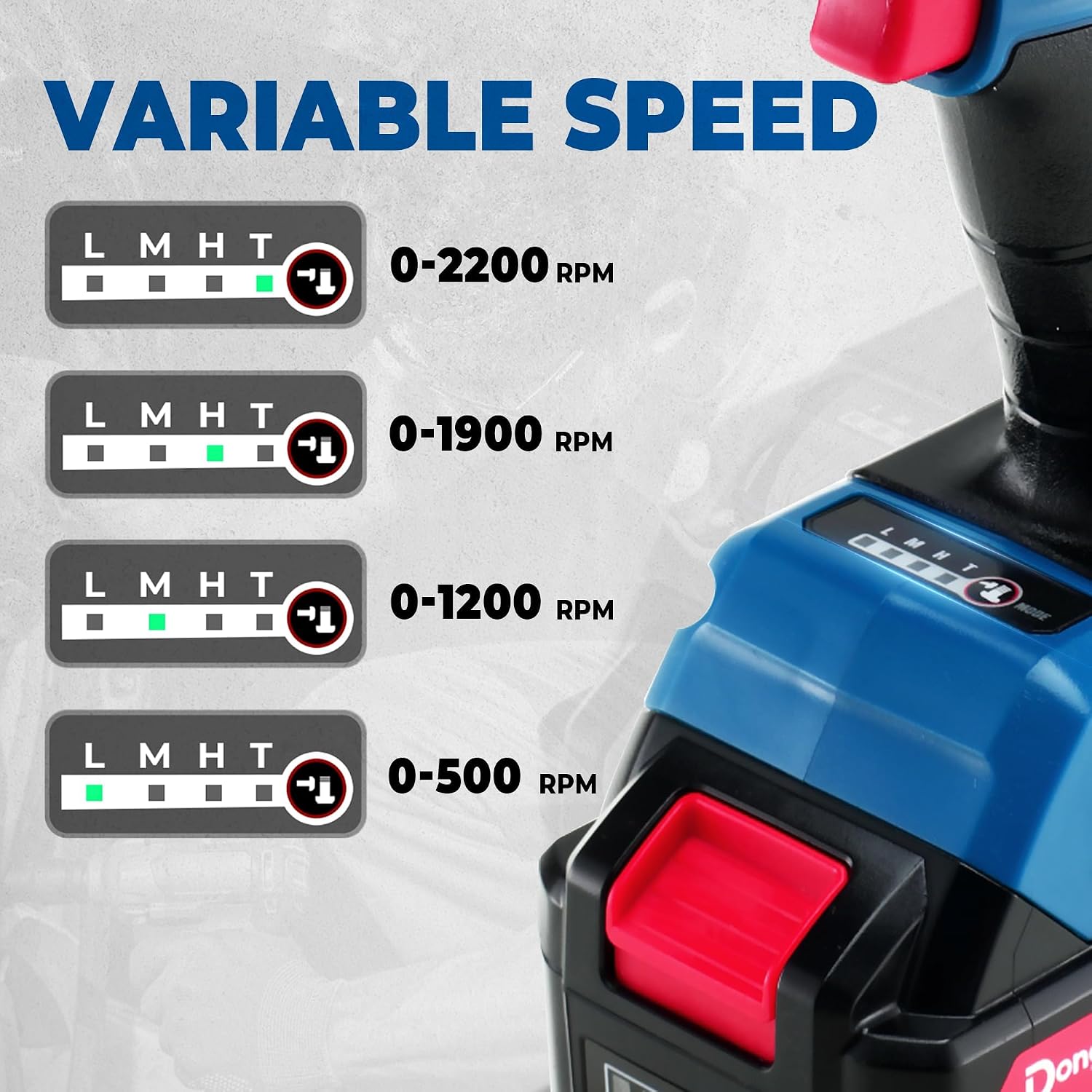 Detalle 2 de Dong Cheng 20V Brushless Impact Wrench 910Nm cordless 1/2in, 4-speed kit with 4.0Ah battery & charger