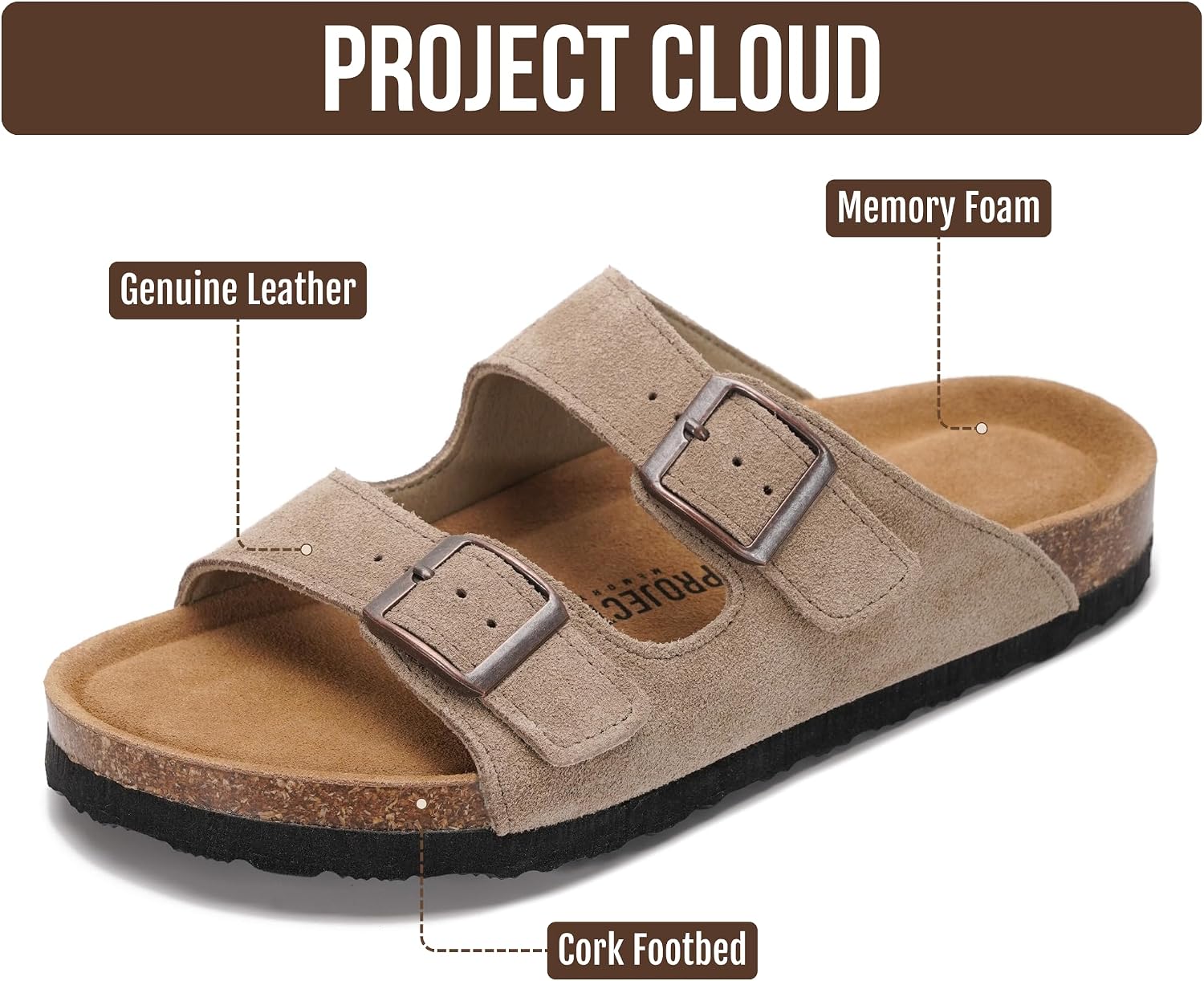 Detalle 2 de Project Cloud: Women's Leather Sandals with Memory Foam Insole