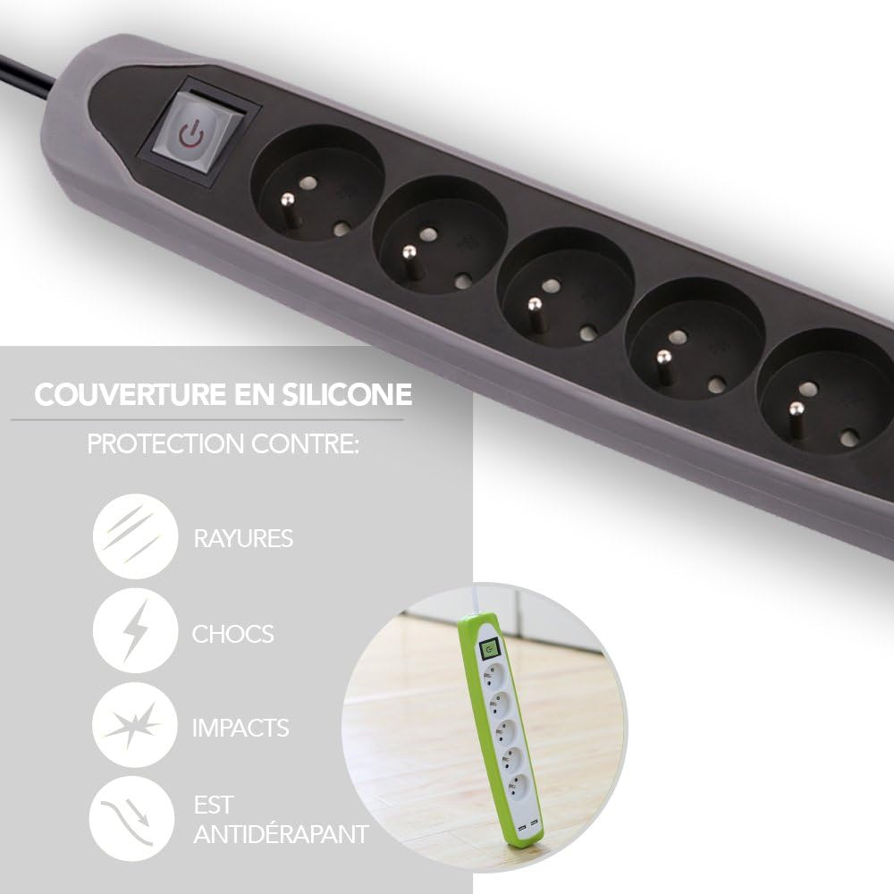 Detalle 2 de Multiprise Electraline Gummy 5 prises 2 USB