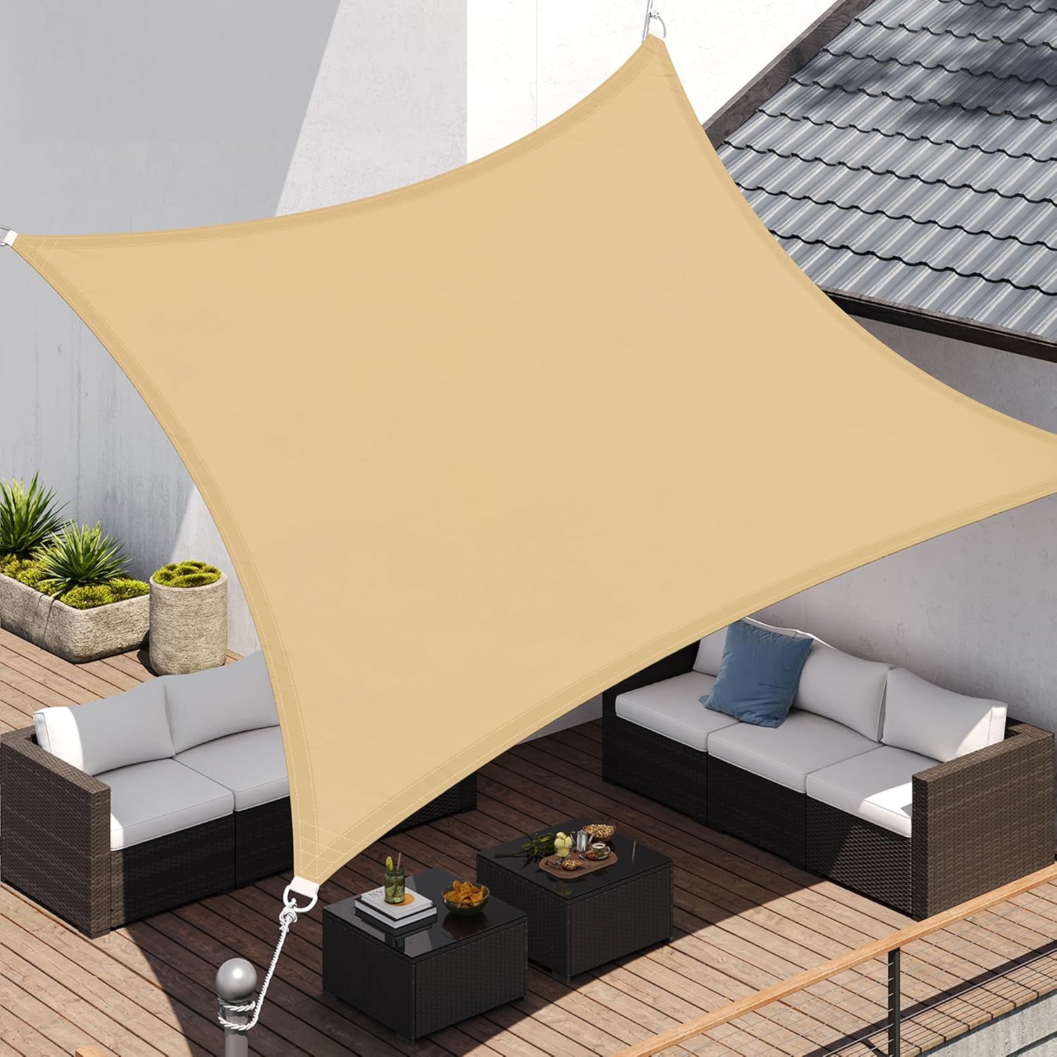 Thumbnail 5 de SONGMICS GSH34GYV1 Sonnensegel 3x4 m wasserdicht (665 mm Wassersäule) mit 93% UV-Schutz