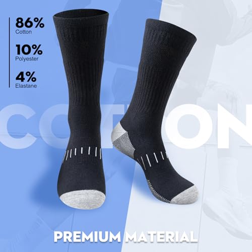 Detalle de Stoeury Men's Cotton Crew Socks, 6 Pairs, Cushioned Soles and Arch Support