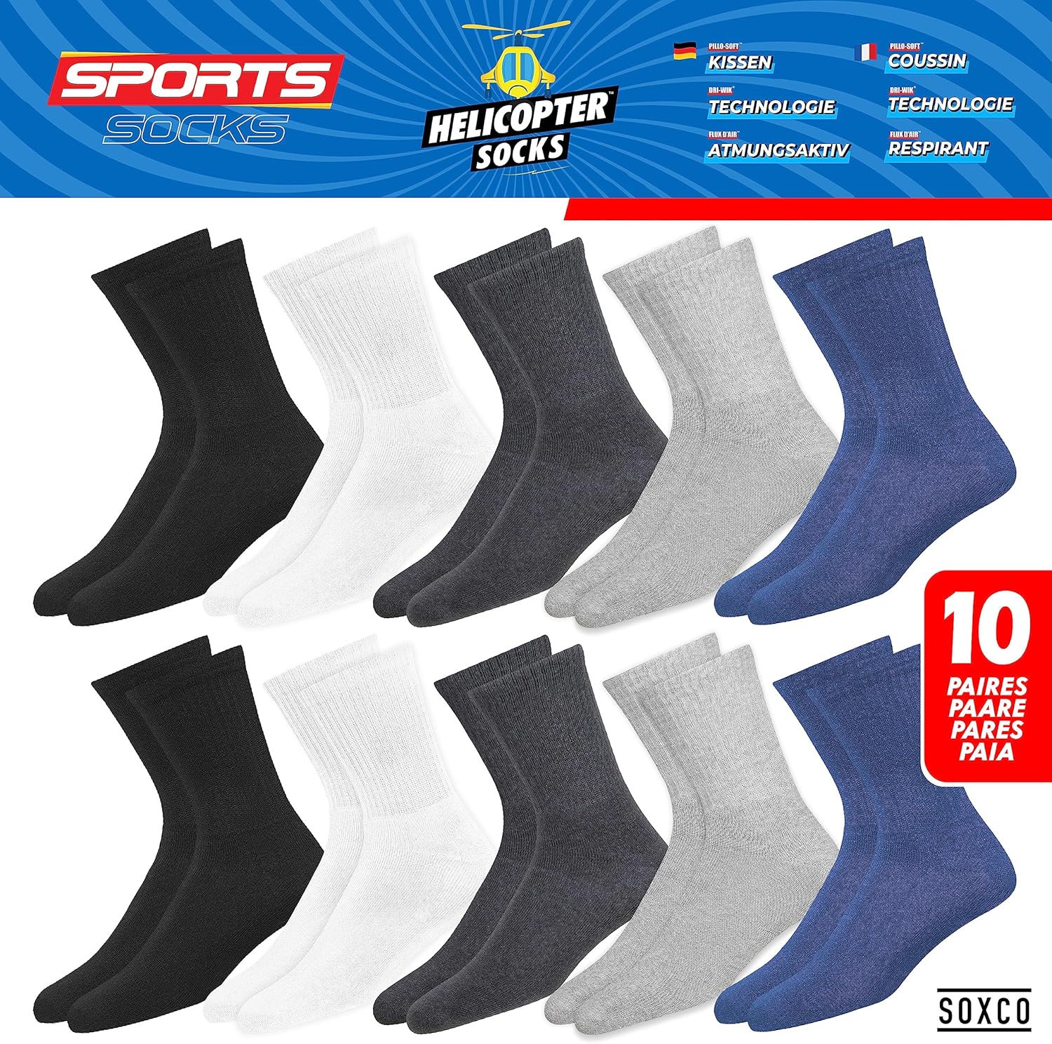 Thumbnail 2 de SOXCO Chaussettes homme sport hautes – Lot de 10 paires