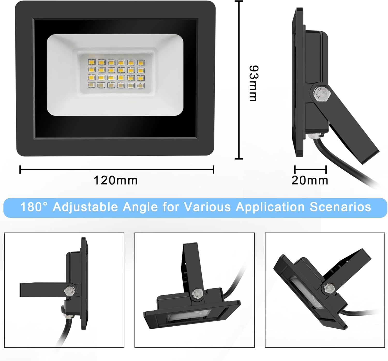 Detalle 2 de Realky 2 focos LED de exterior 20W IP65 (24 LED, 6000K, 100°) para casa, garaje y patio